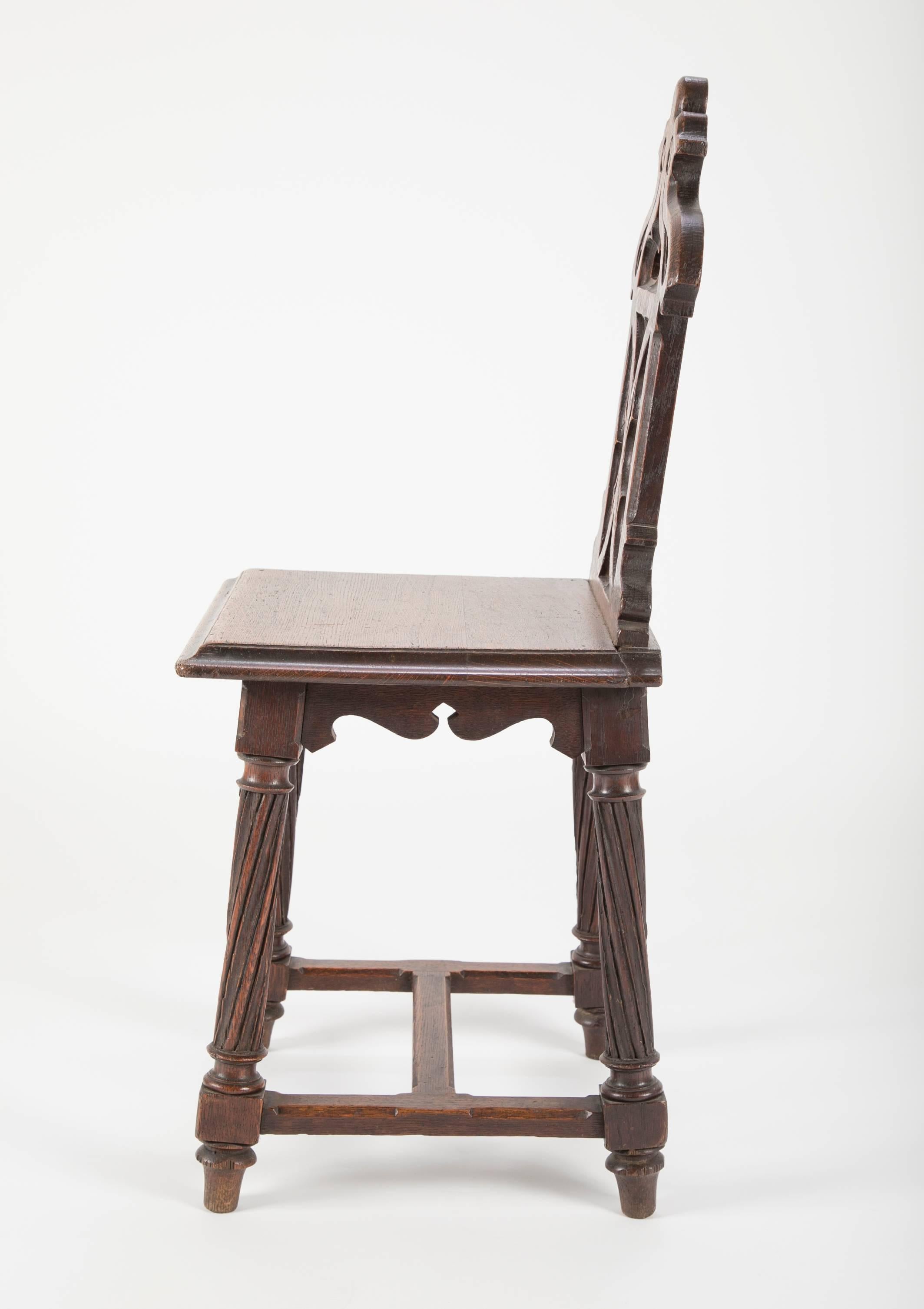 19th Century Pair of English Gothic Revival Oak Hall Chairs