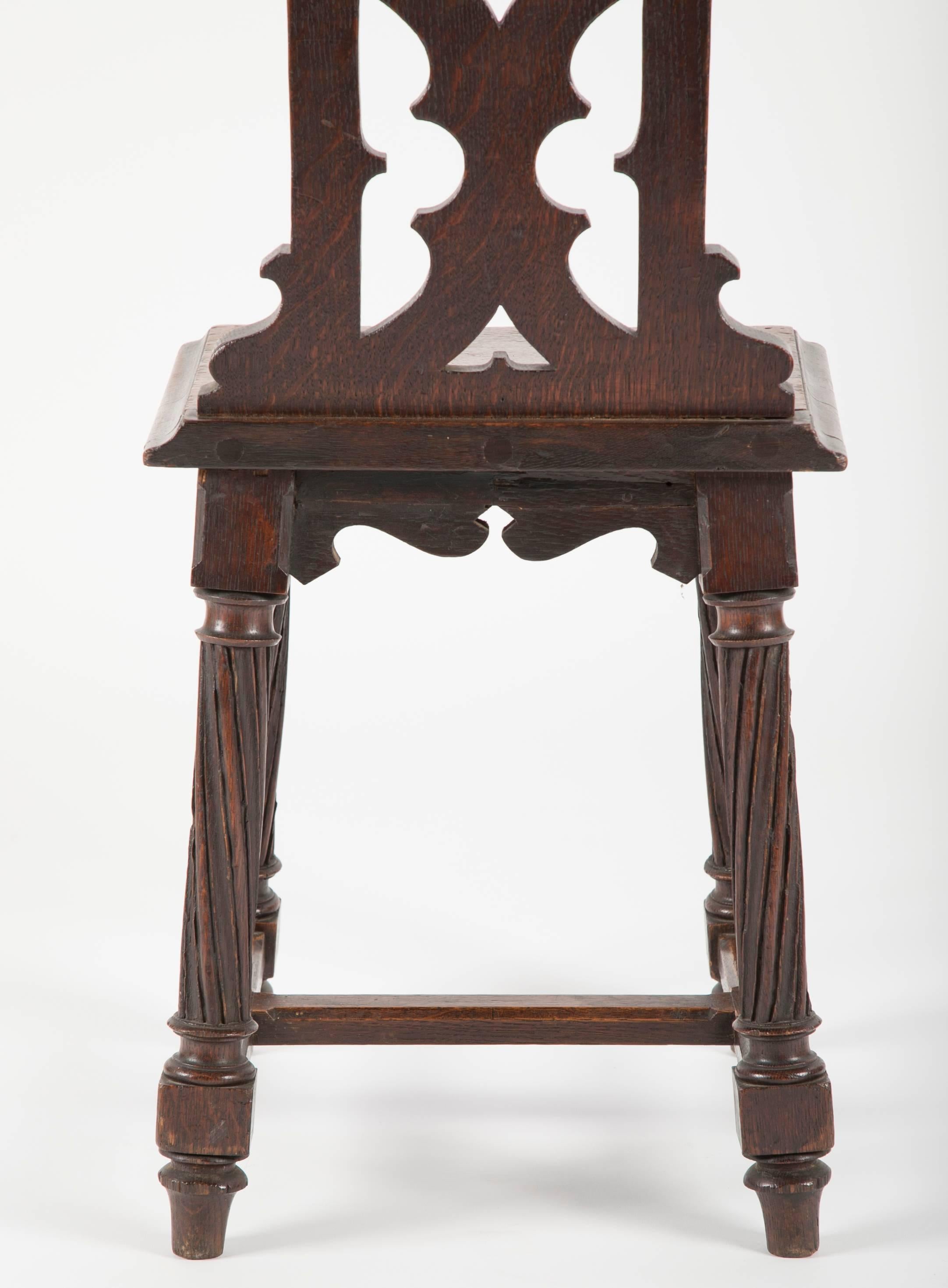 Pair of English Gothic Revival Oak Hall Chairs 4