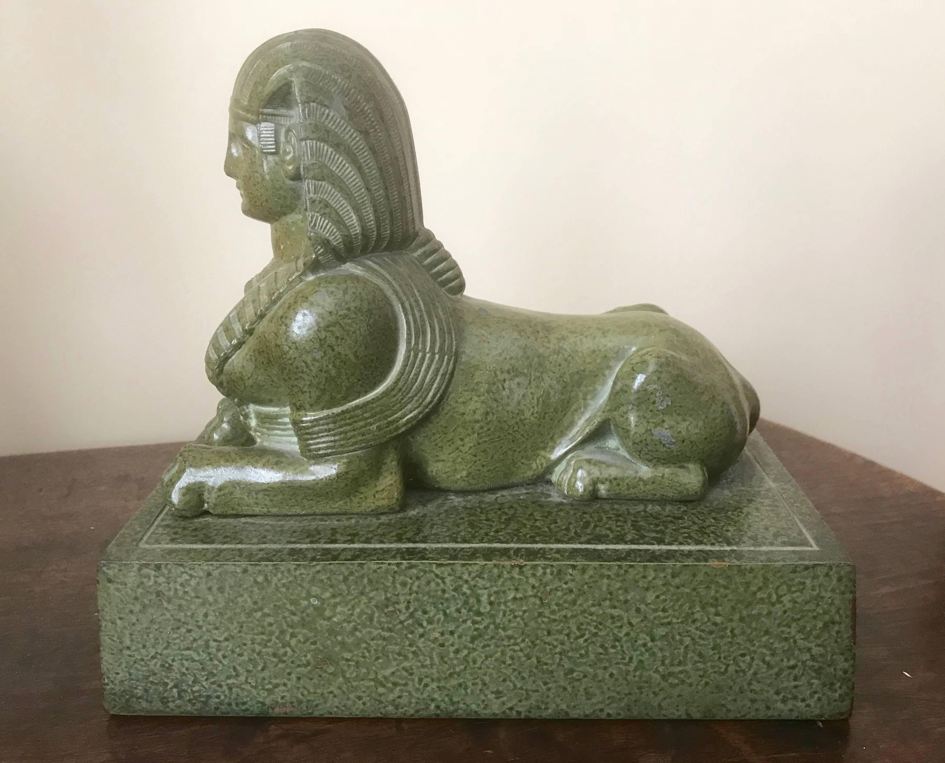 Grand Tour Egyptian Serpentine Sphinx In Excellent Condition In Stamford, CT