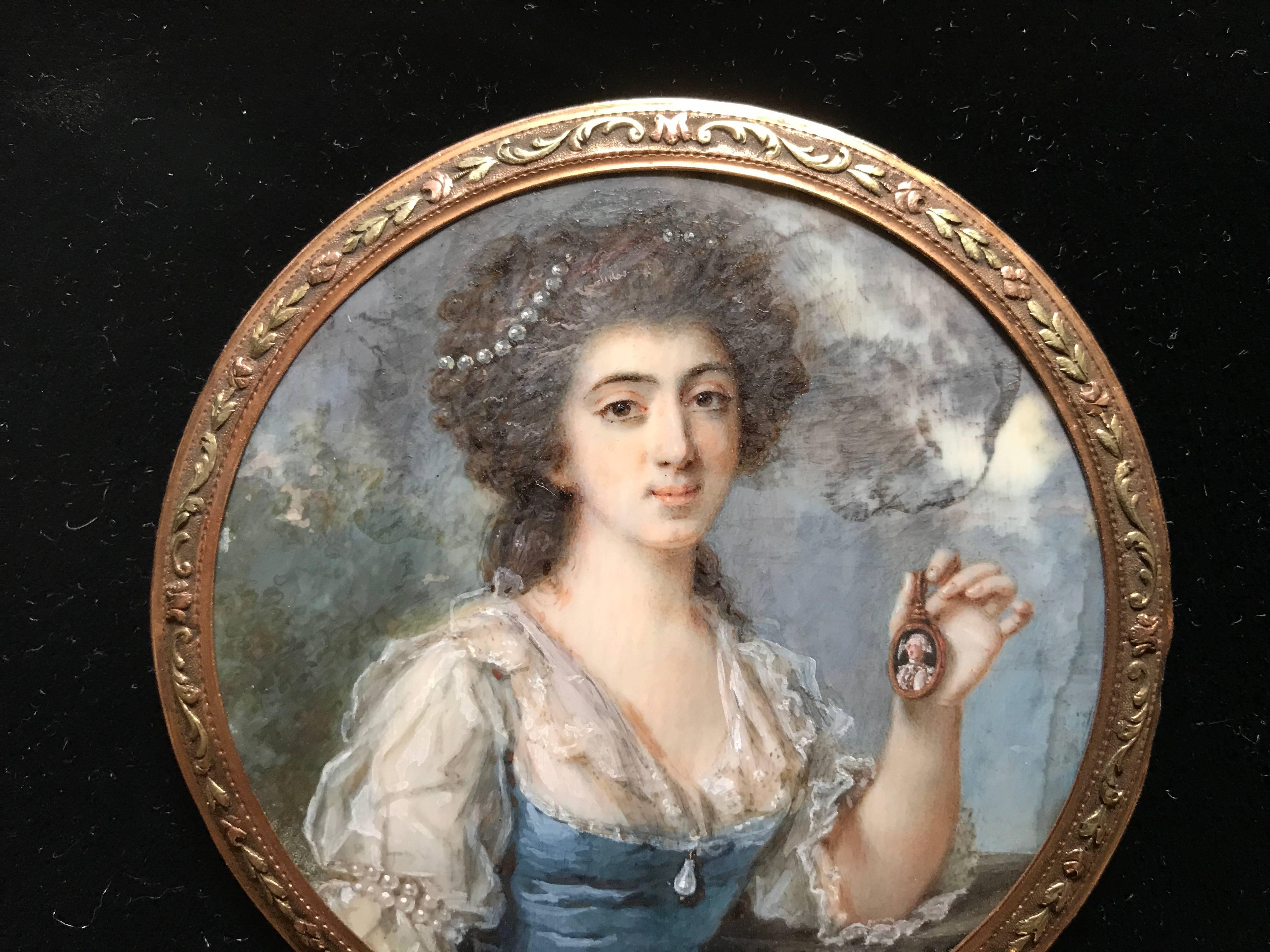 18th Century English Portrait Miniature of a Woman in Gold Frame In Good Condition In Stamford, CT