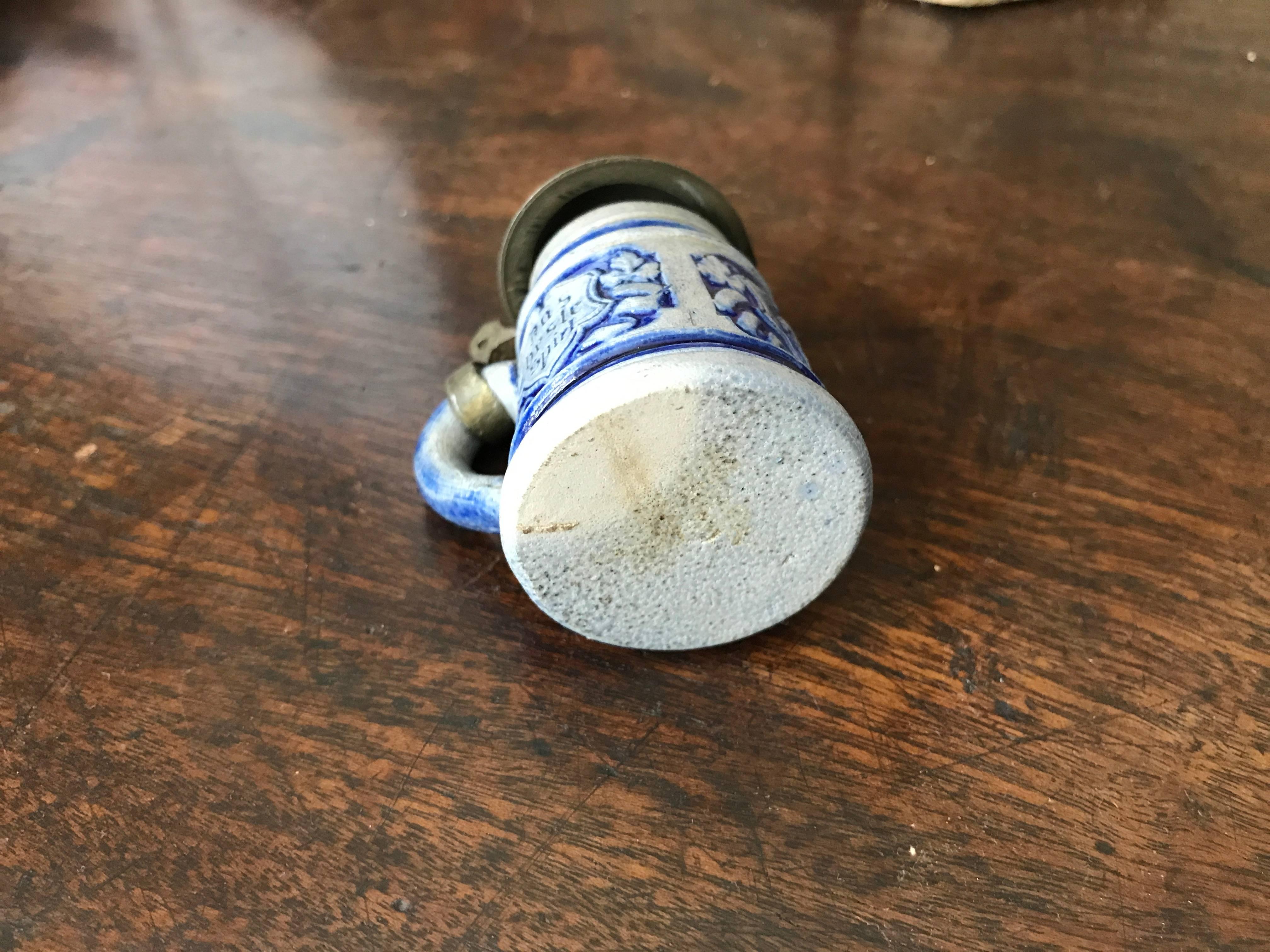 Glazed Miniature German Beer Stein with Pewter Lid 