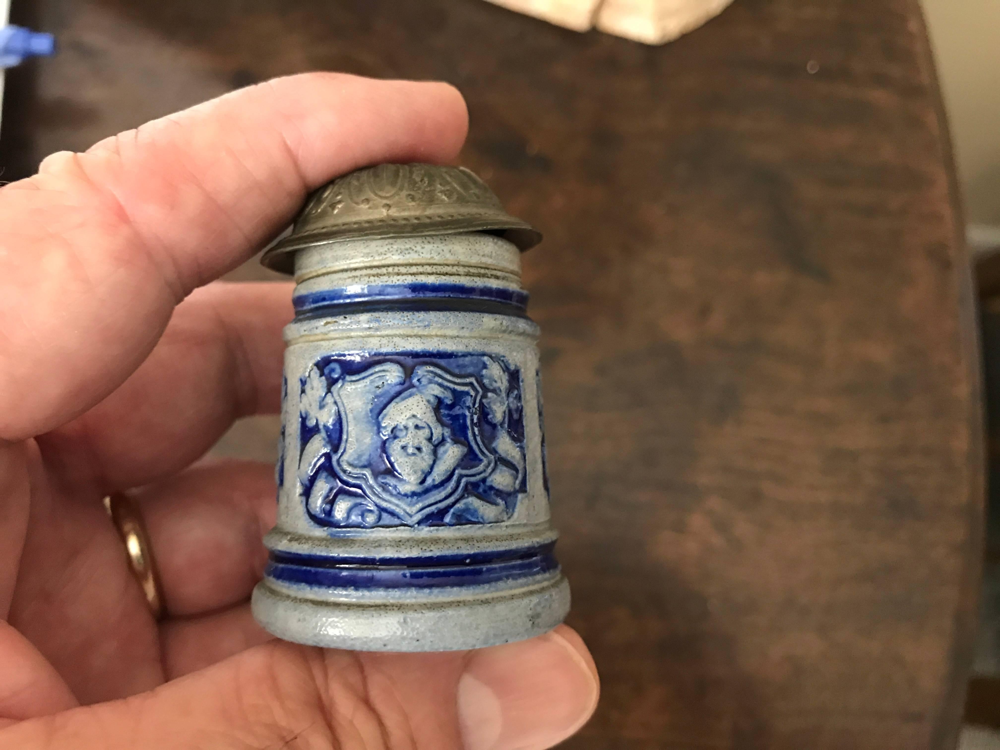 20th Century Miniature German Beer Stein with Pewter Lid 