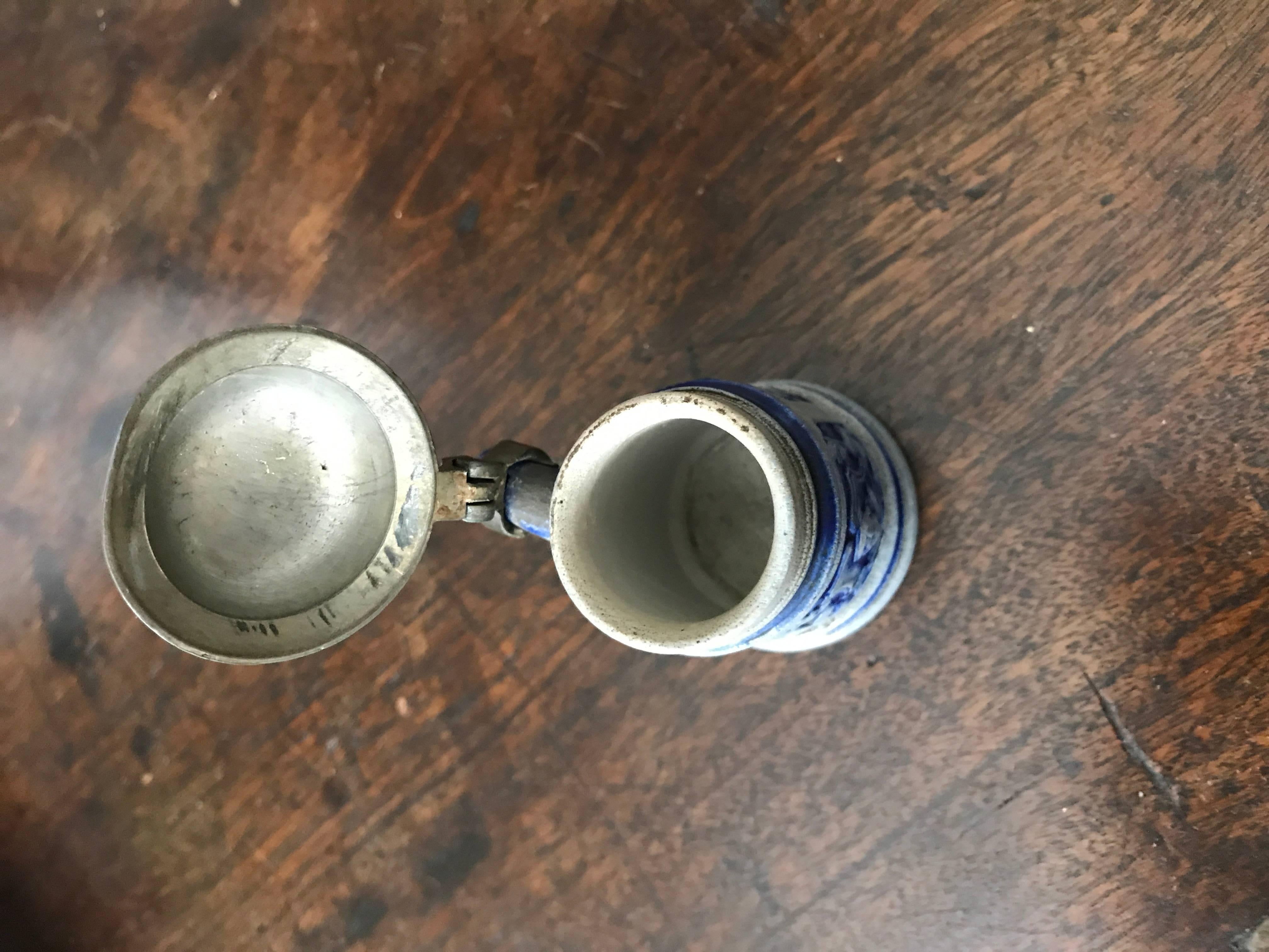 Miniature German Beer Stein with Pewter Lid In Excellent Condition In Stamford, CT