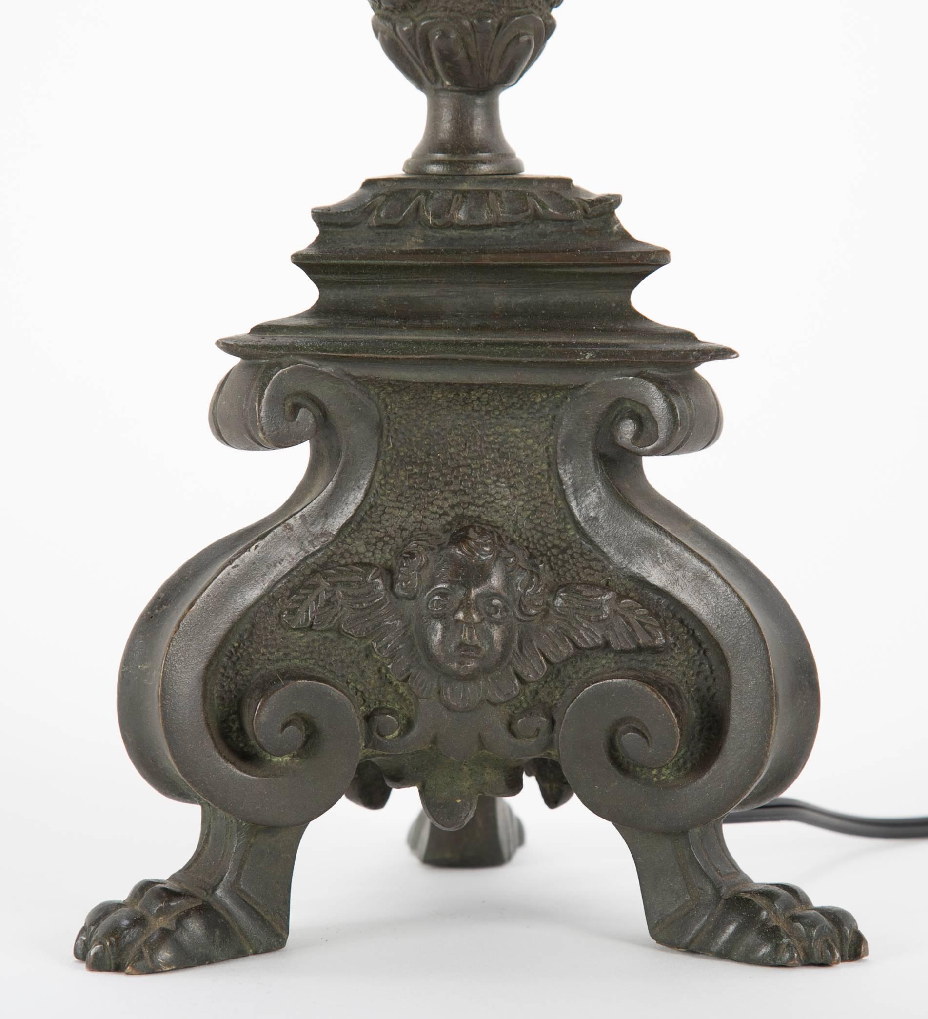 Pair of Italian Baroque Bronze Table Lamps In Excellent Condition In Stamford, CT