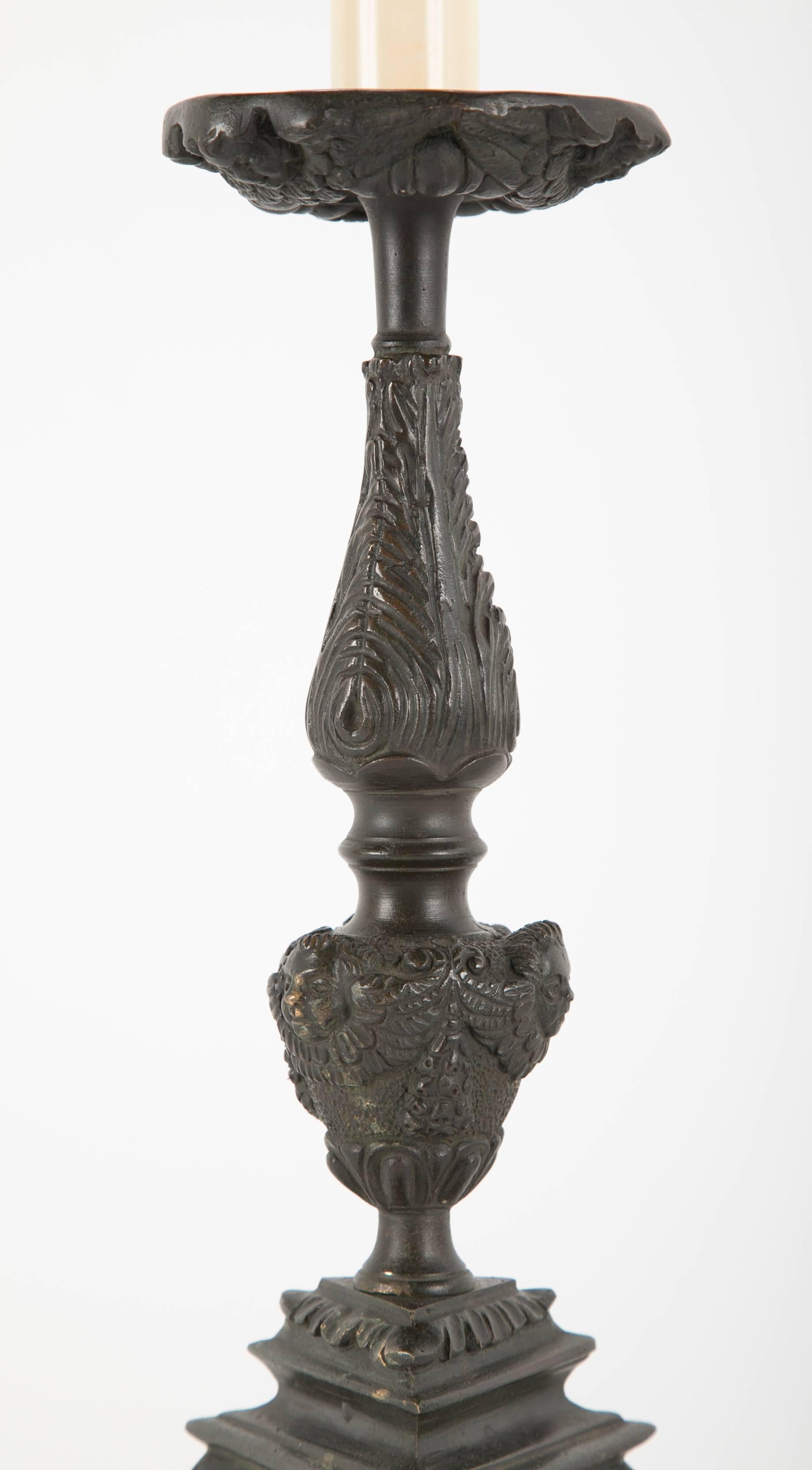 Pair of Italian Baroque Bronze Table Lamps 1