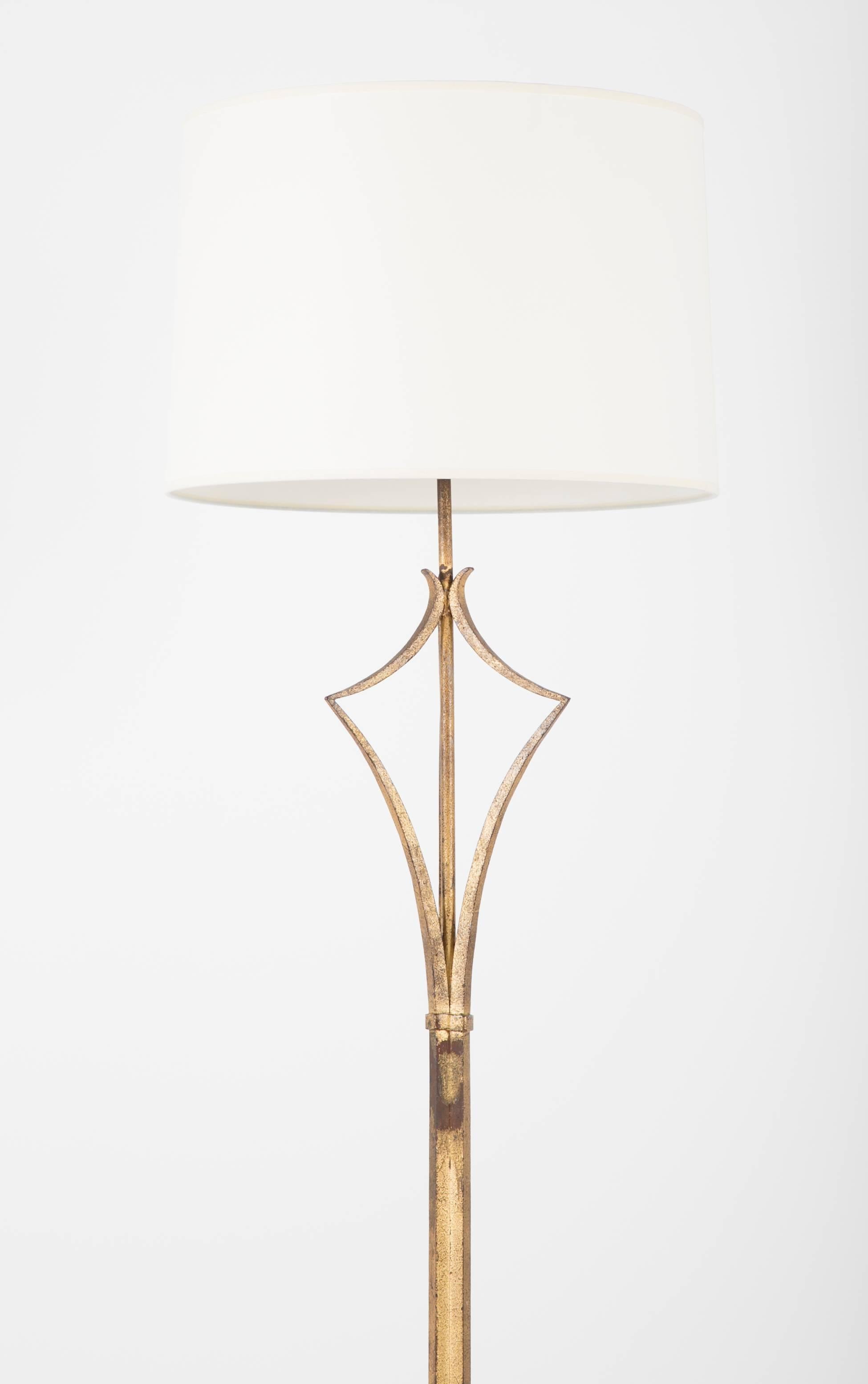 French Midcentury Gilt Iron Floor Lamp In Excellent Condition In Stamford, CT