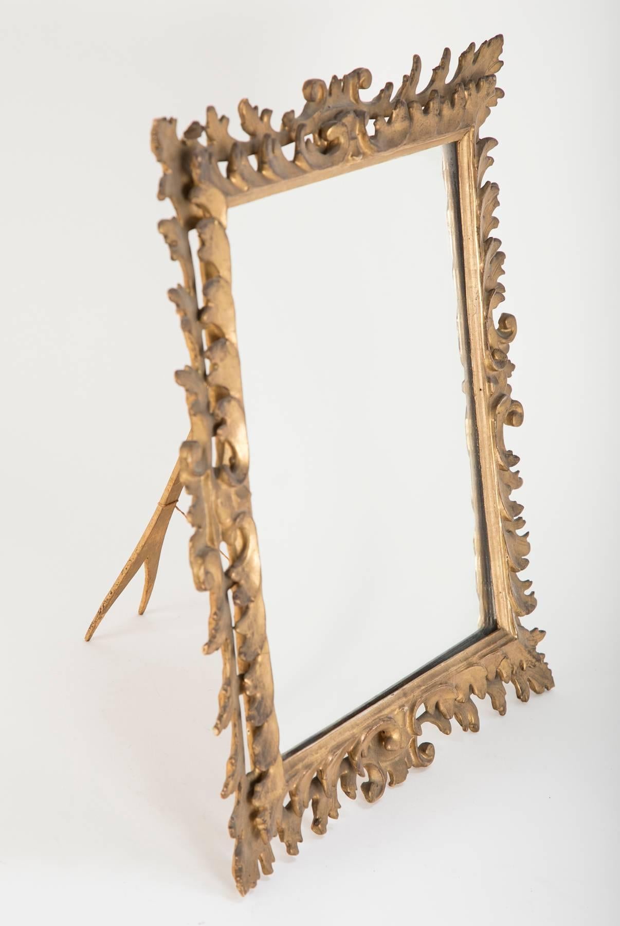 Rococo Revival Italian Rococo Giltwood Tabletop Vainty Mirror For Sale