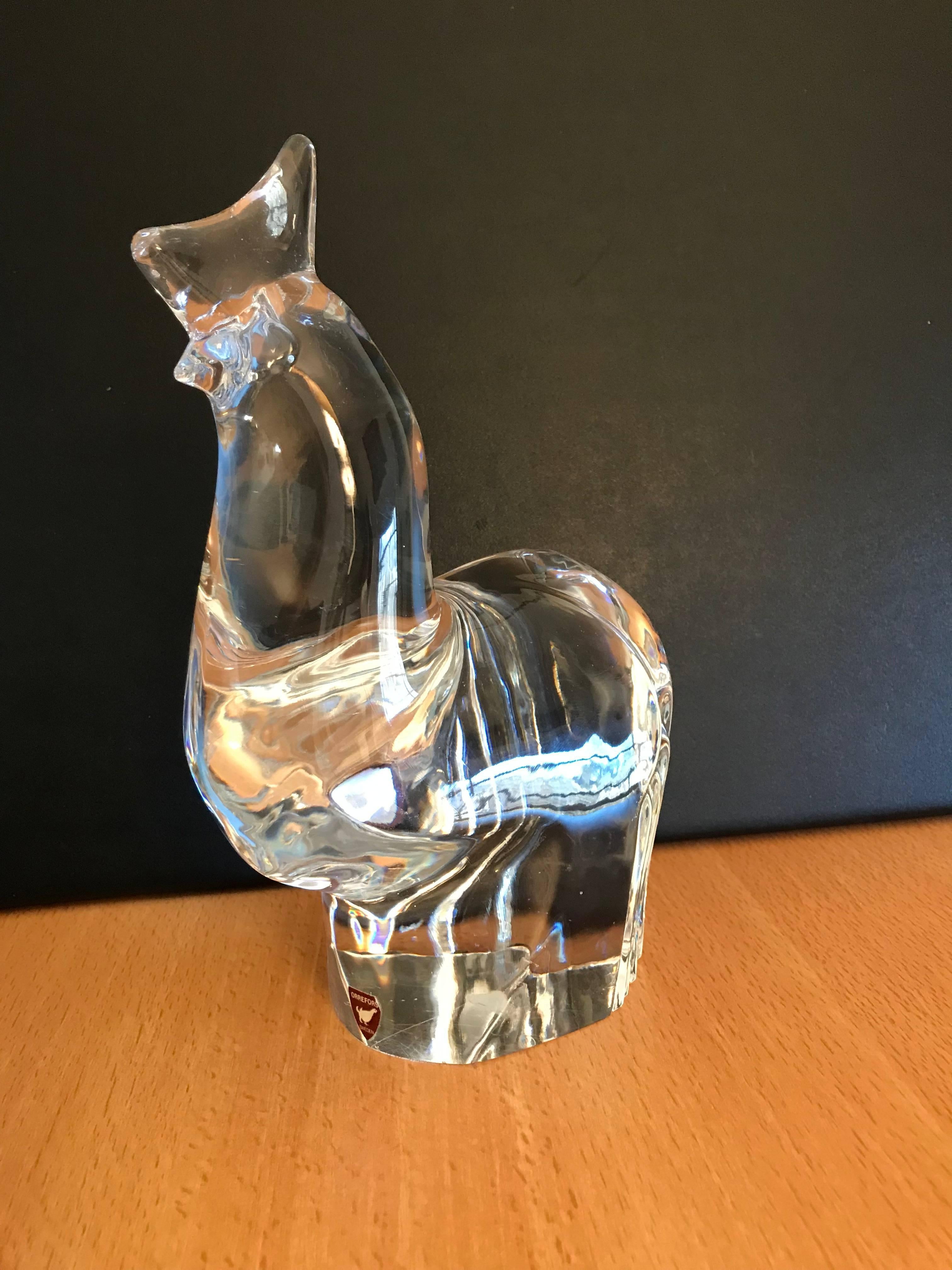 Orrefors Olle Alberius Signed Expo Crystal Rooster with Original Labels In Good Condition For Sale In Stamford, CT