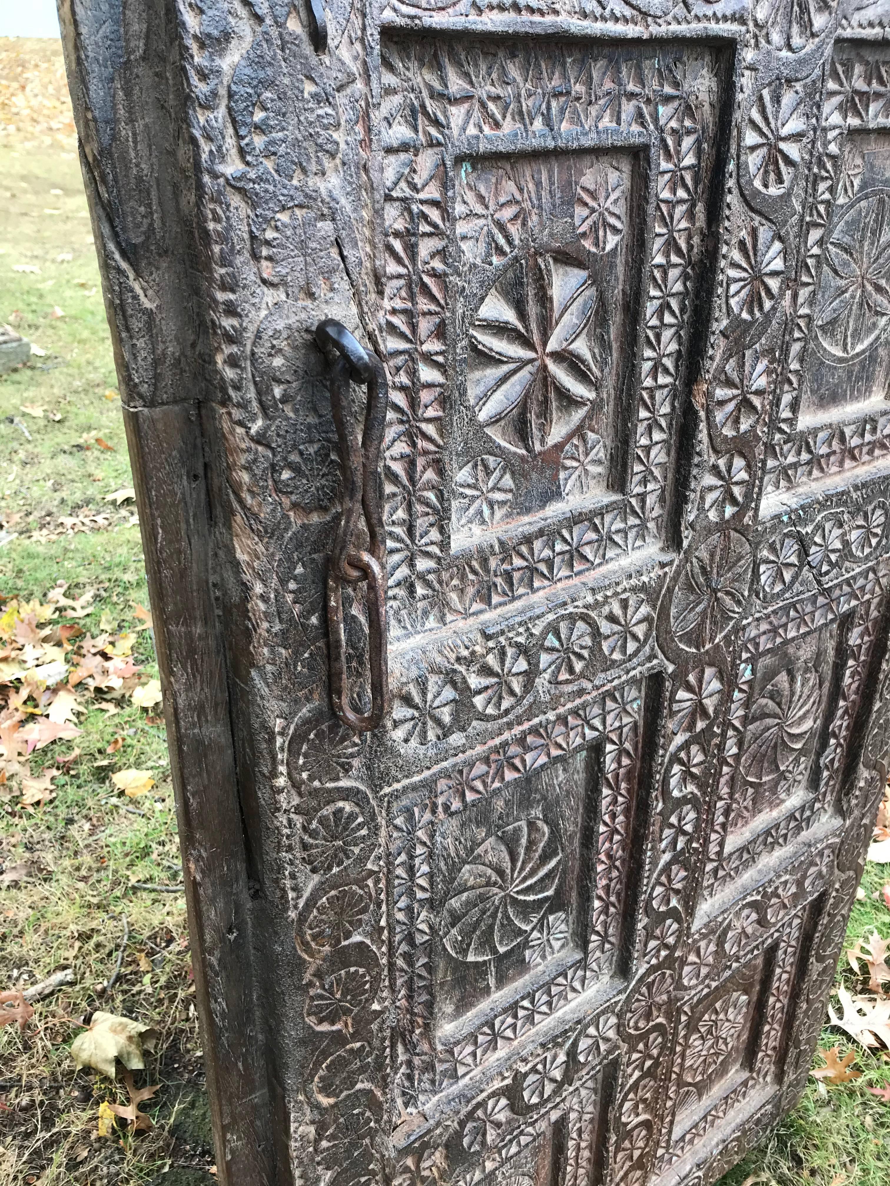  Carved Wood Nepalese Door  In Excellent Condition In Stamford, CT