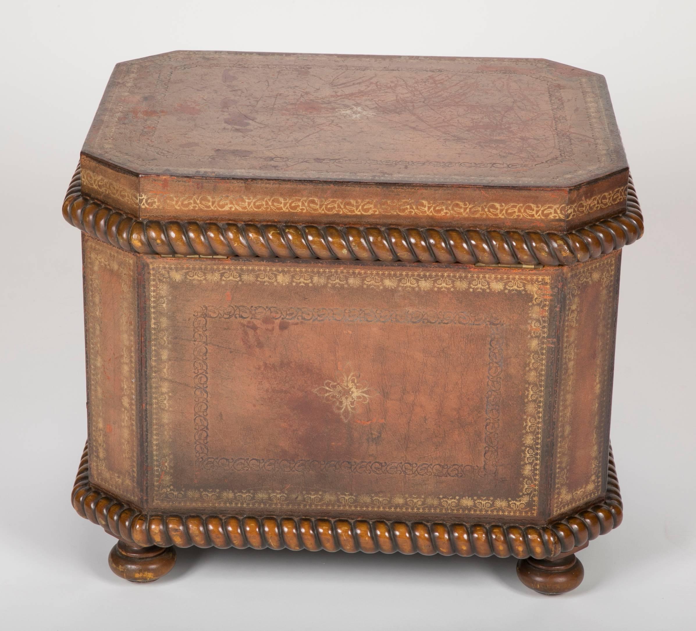 Tooled and Gilt Leather Chest with Faux Marble Interior 3