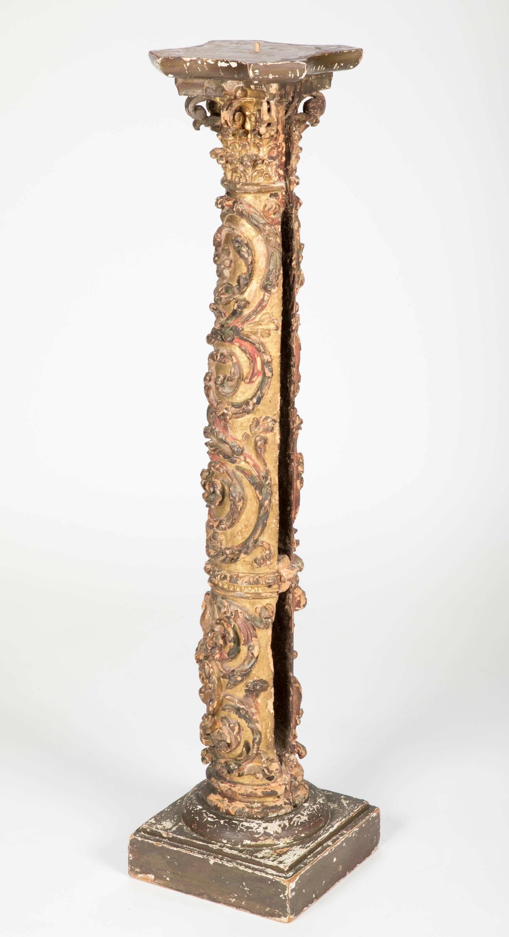 Wood Pair of 17th Century Spanish Giltwood Column Pedestals