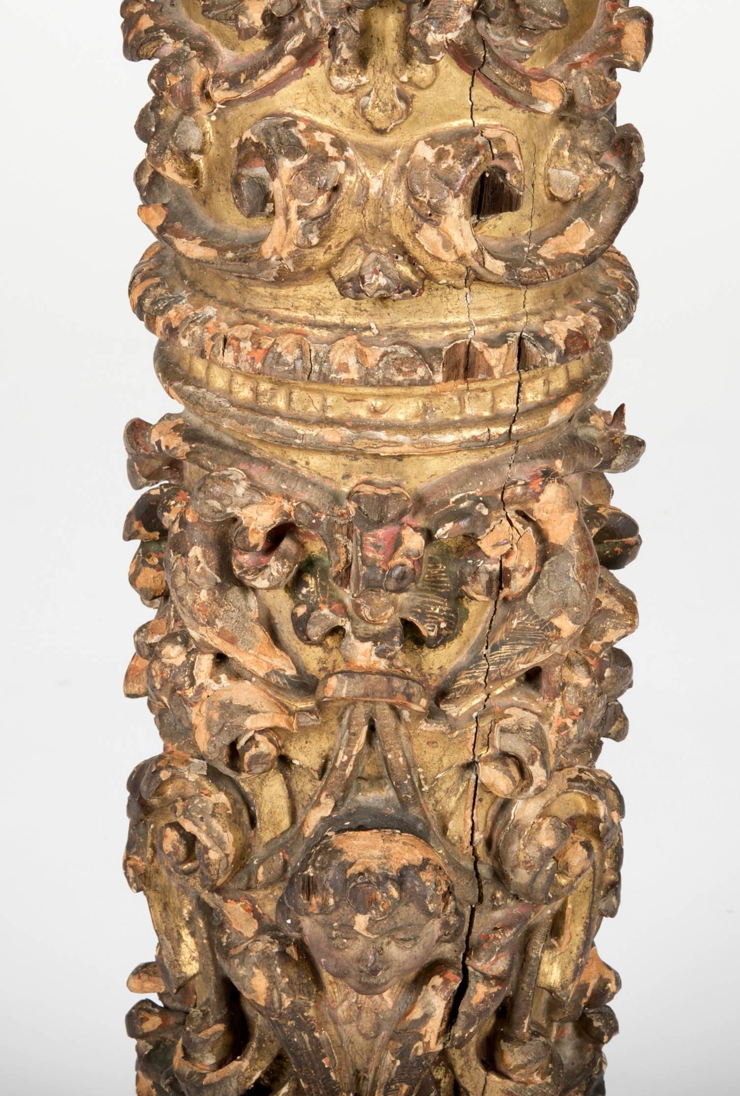 Pair of 17th Century Spanish Giltwood Column Pedestals 3