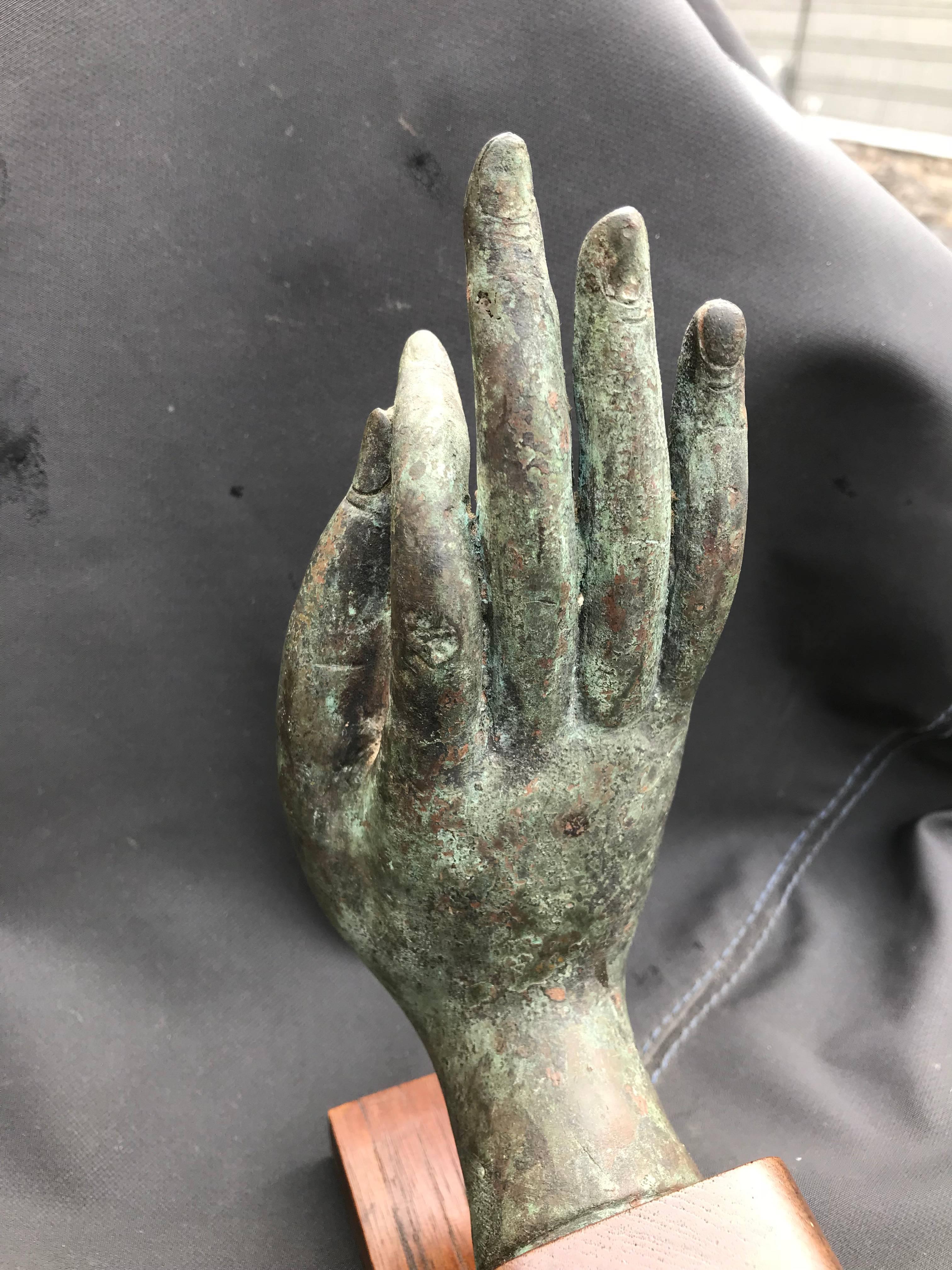 Bronze Hand of Buddha in the Vitarka Mudra, Thailand  In Good Condition In Stamford, CT