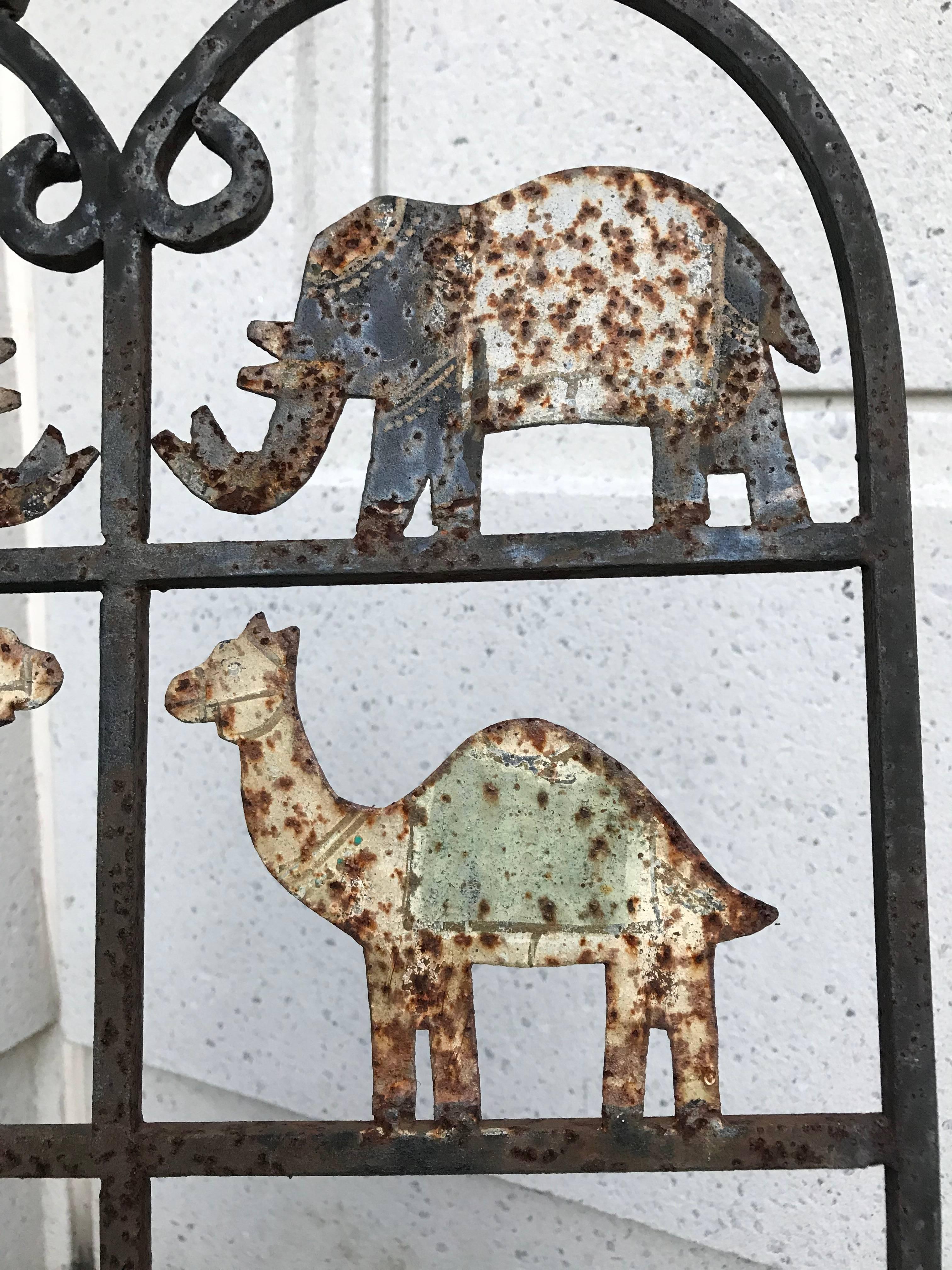 French Pair of Wrought Iron Garden Chairs with Animals