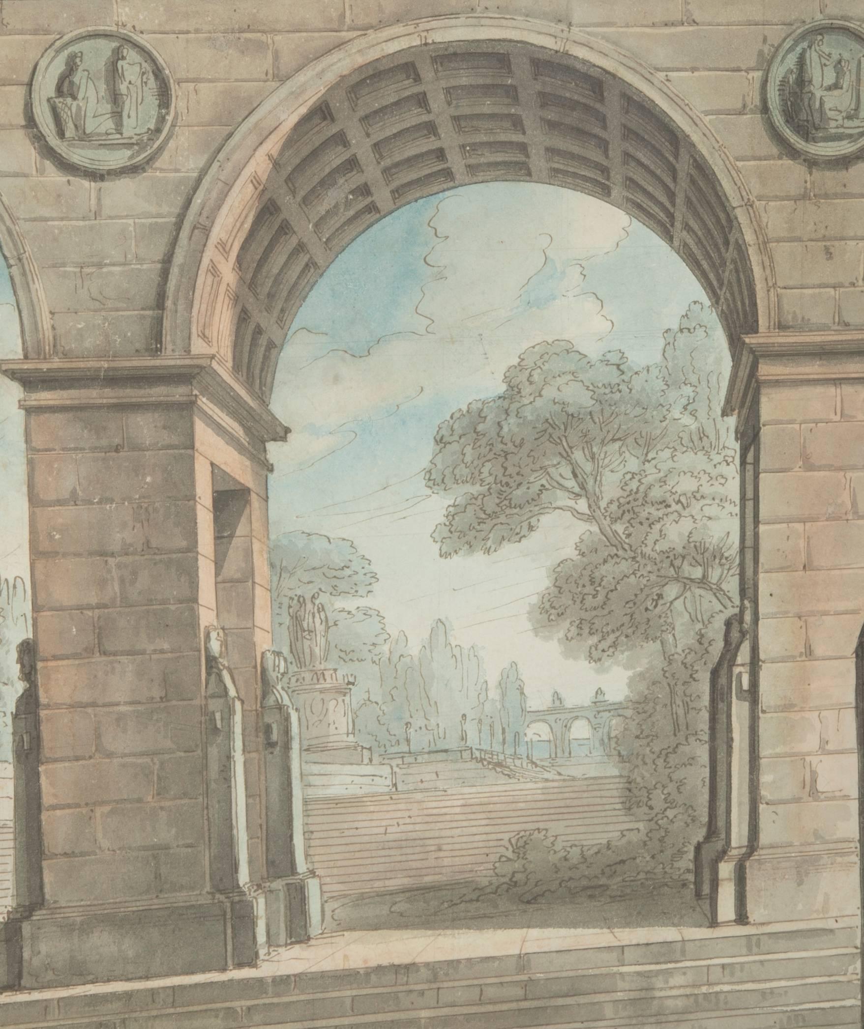 18th Century French Neoclassical Architectural Watercolor  