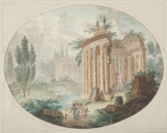 18th Century Italian Neoclassical Watercolor with Roman Ruins