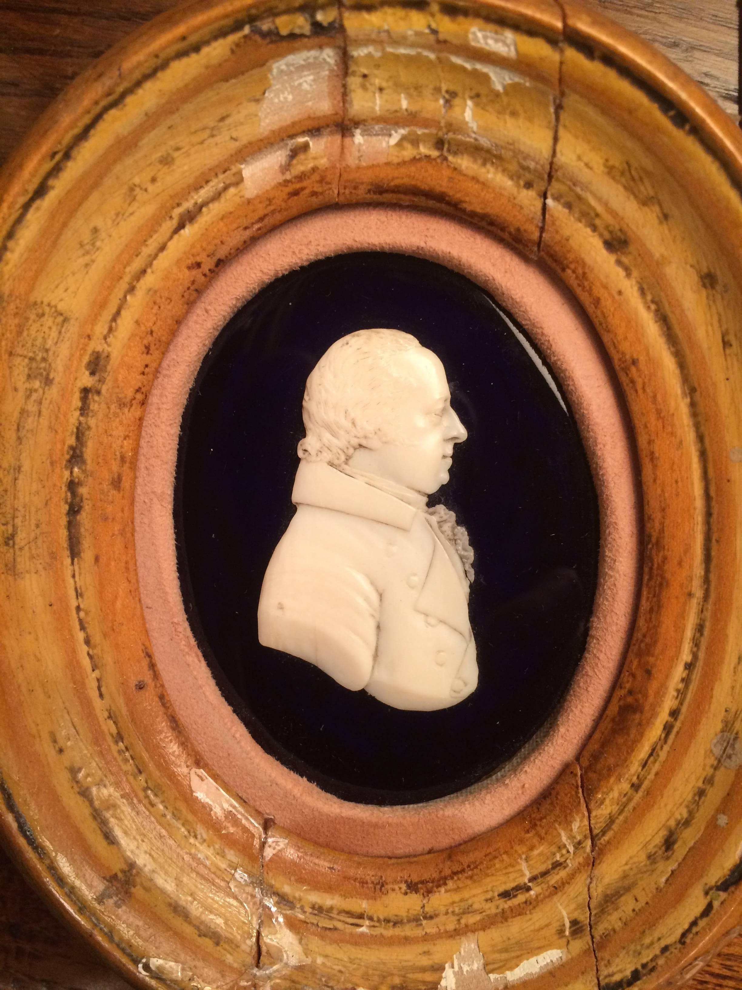 Regency English Portrait Miniature of a Nobleman in Carved Bone