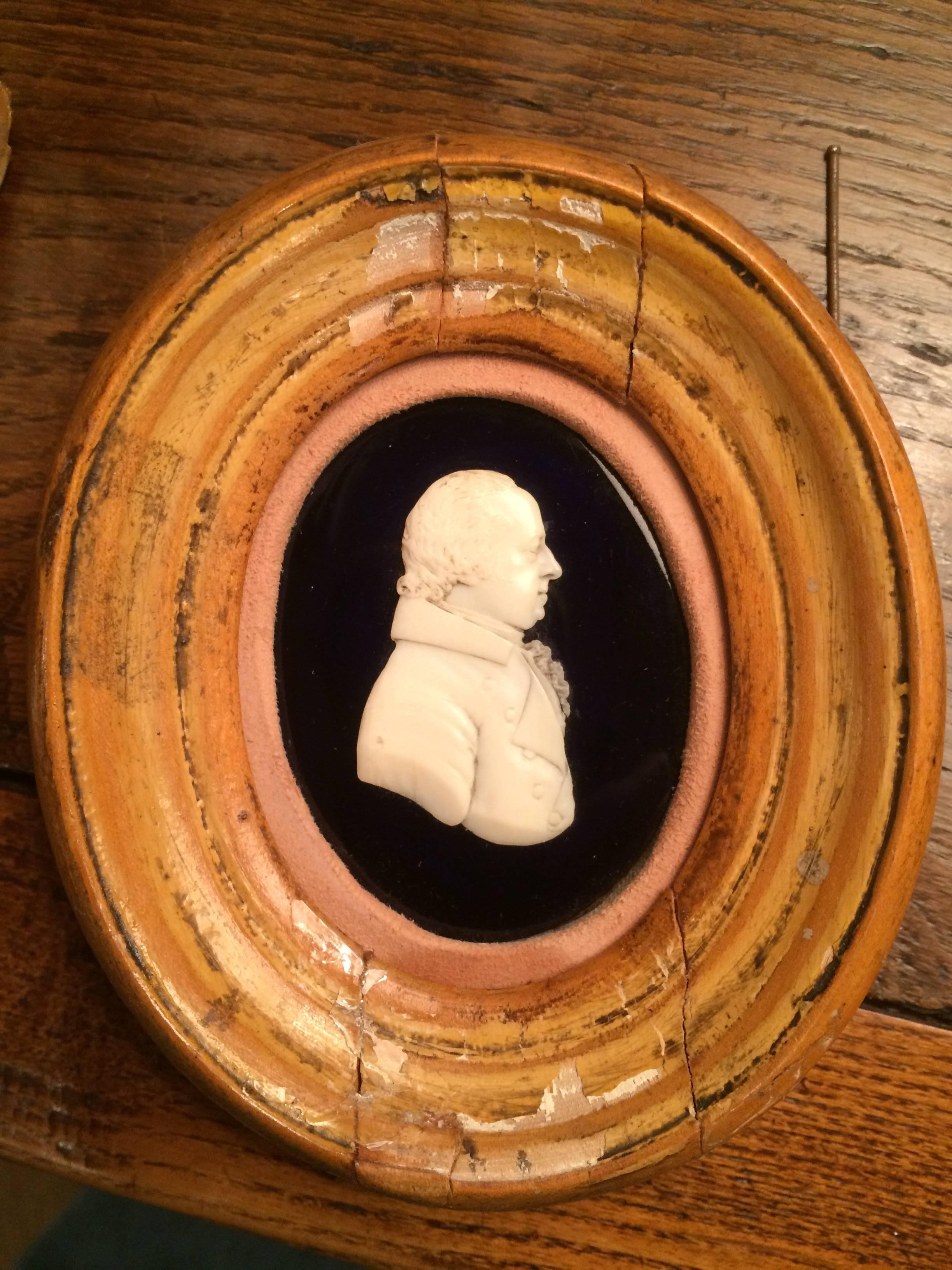 19th Century English Portrait Miniature of a Nobleman in Carved Bone