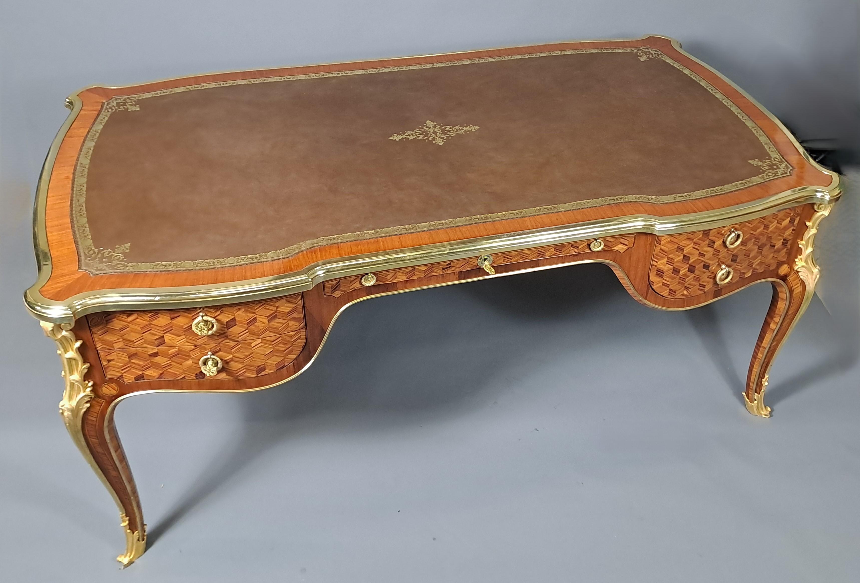 French Large Transitional Style Bureau Plat  After Oeben For Sale