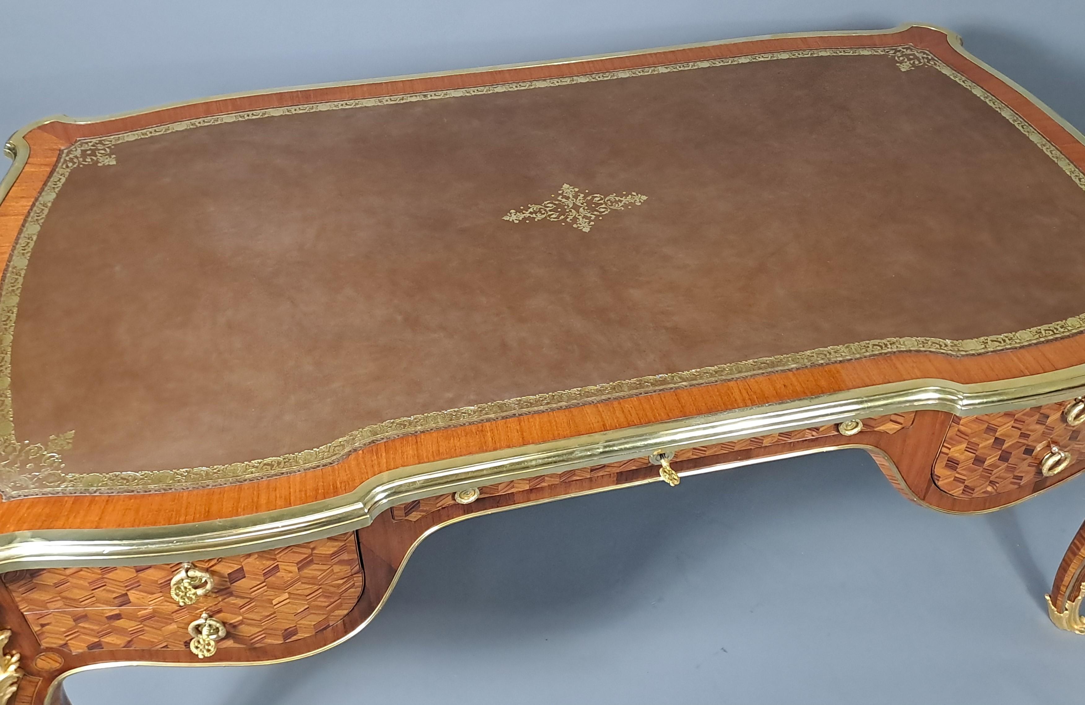 Gilt Large Transitional Style Bureau Plat  After Oeben For Sale