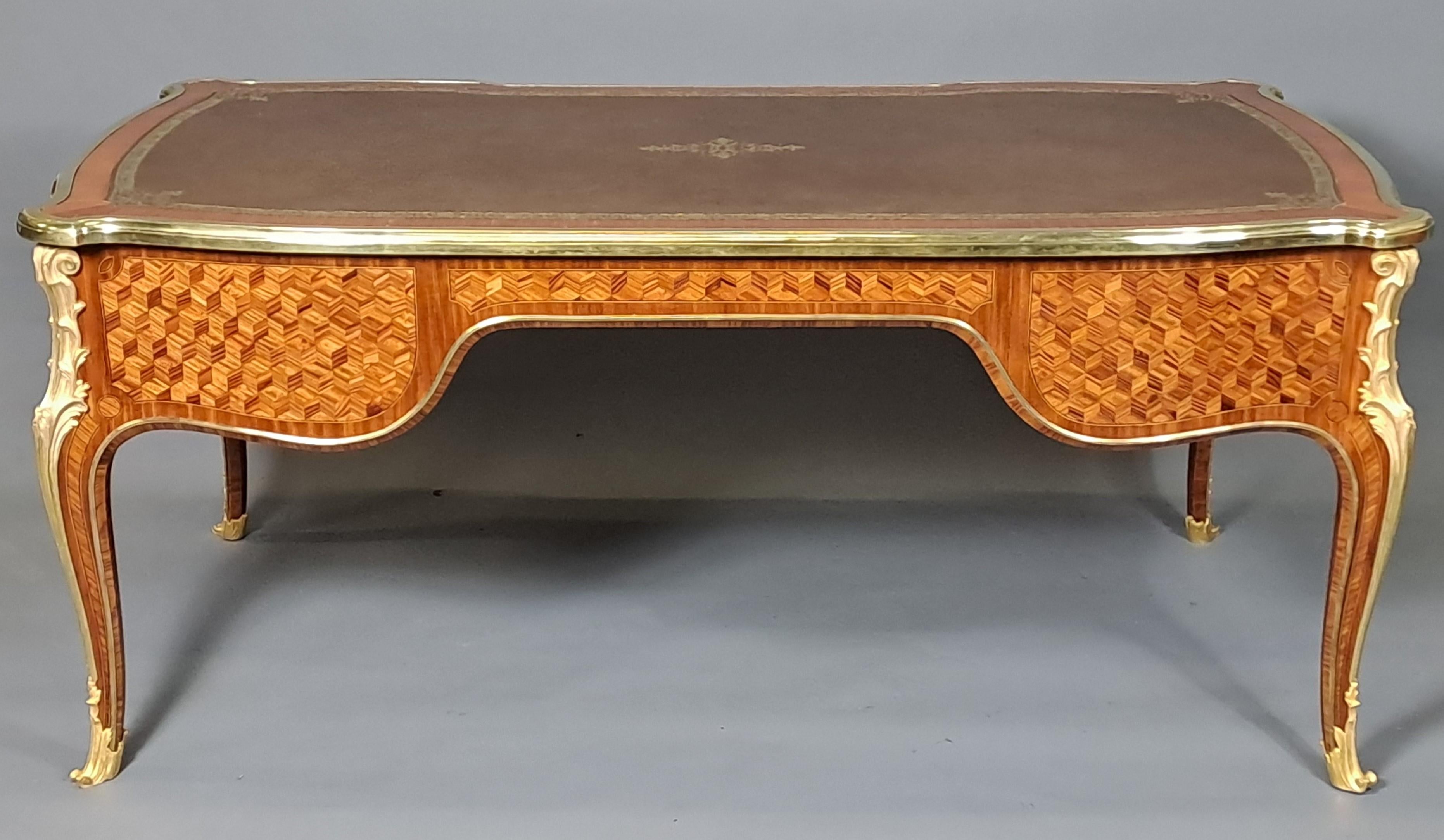 Large Transitional Style Bureau Plat  After Oeben For Sale 5