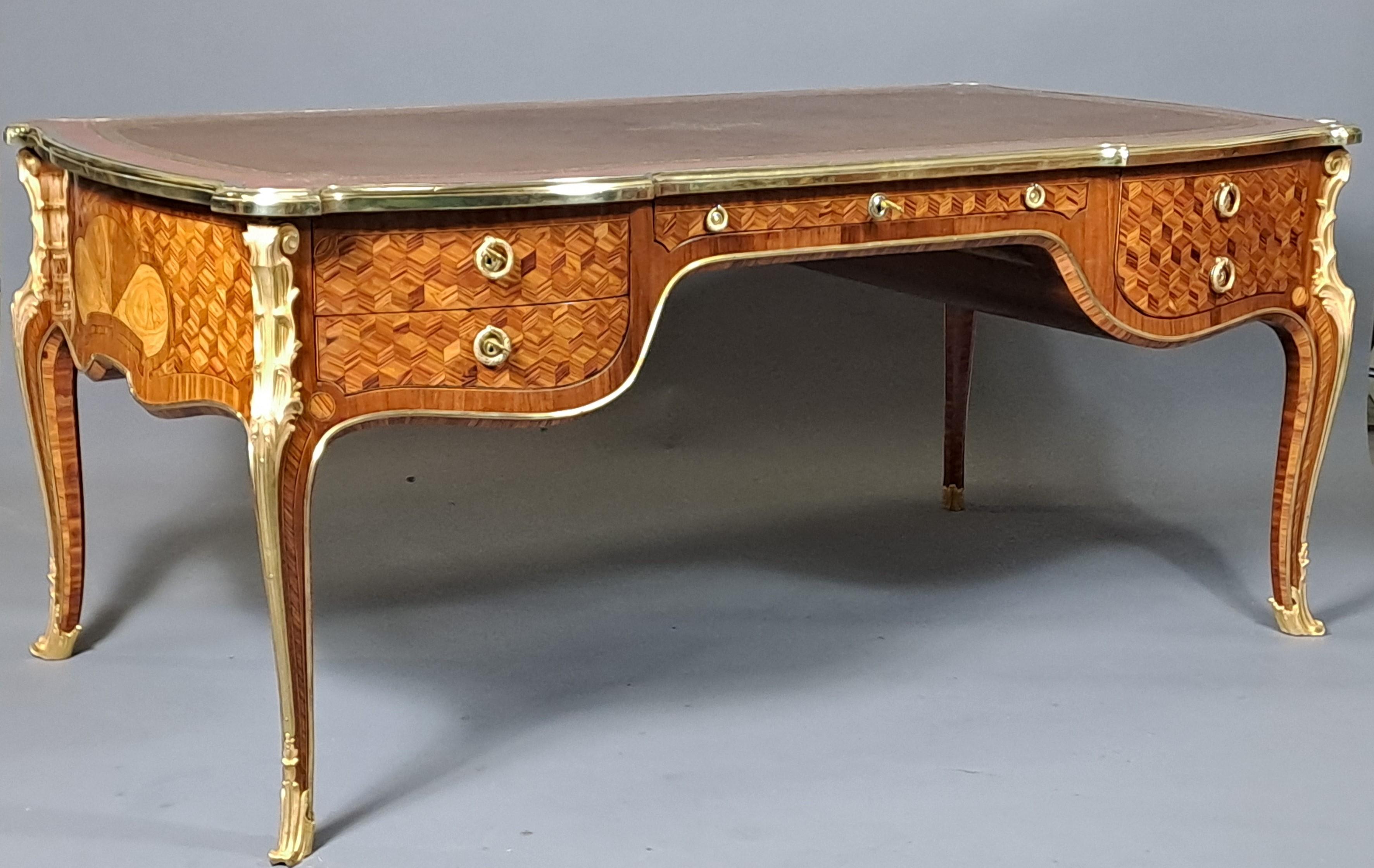 Large Transitional Style Bureau Plat  After Oeben For Sale 2