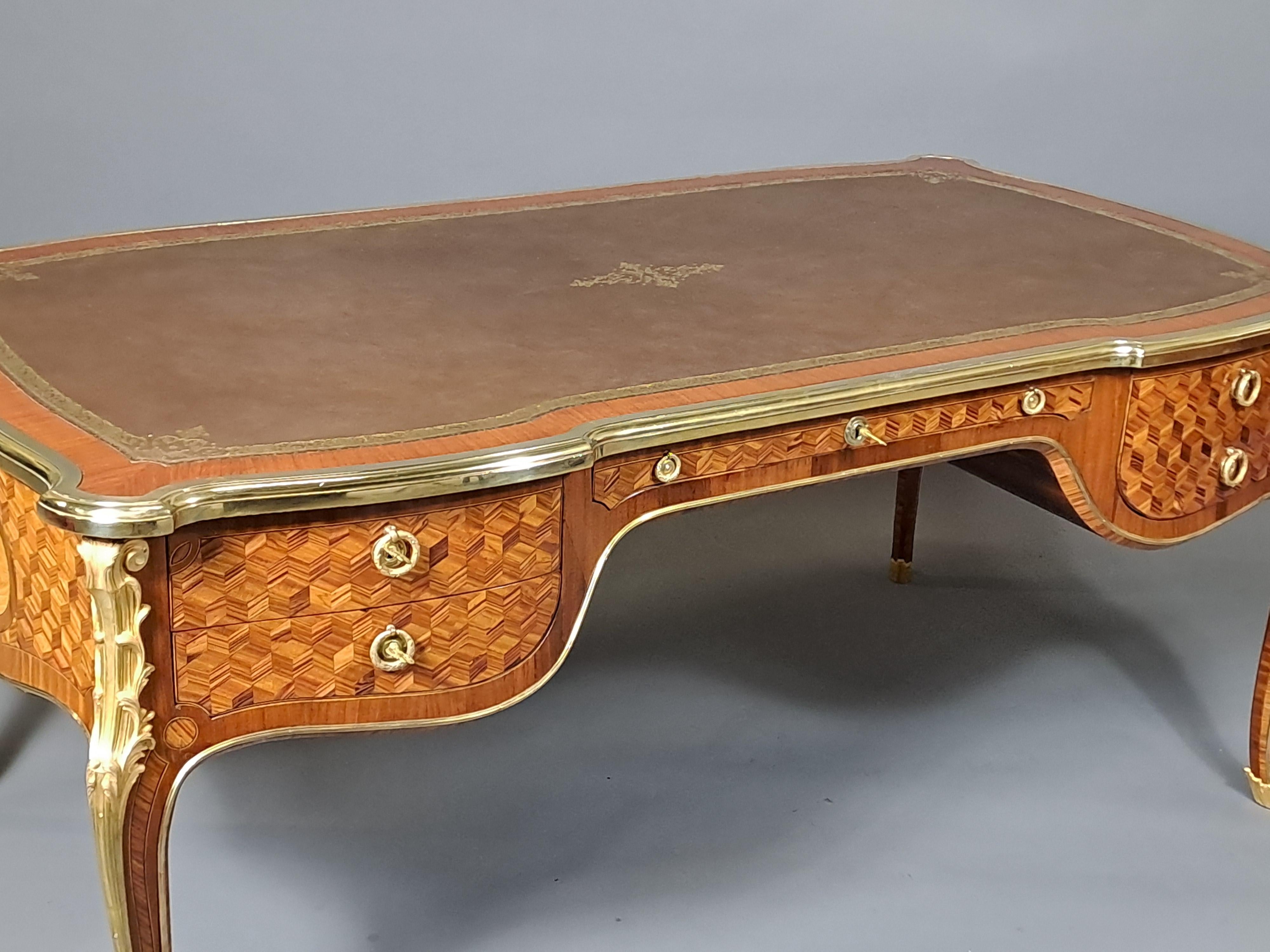 Large Transitional Style Bureau Plat  After Oeben For Sale 1