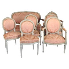 Salon de style Louis XVI en bois laqué - 7 pièces