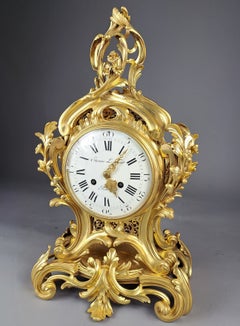 A Louis XV Rocaille-style Clock In Gilded Bronze, Signed "denière" In Paris