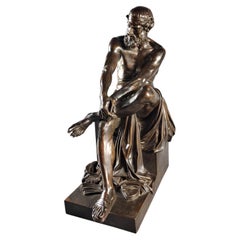 François Clément Moreau (1831–1865) - Aristophanes, Bronze With A Brown Patina