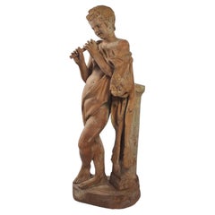 The Flute-playing Faun – Large 18th-century Terracotta Sculpture