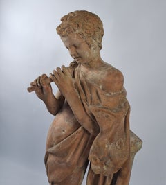 The Flute-playing Faun – Large 18th-century Terracotta Sculpture