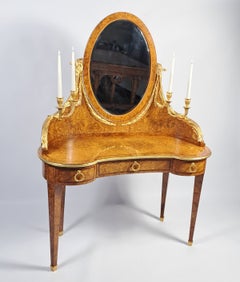 Louis XVI-style Dressing Table In Burl Marquetry And Gilded Bronze