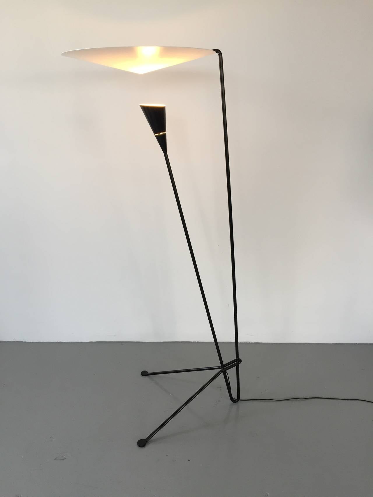 Mid-Century Modern Black Standing Floor Lamp by Michel Buffet