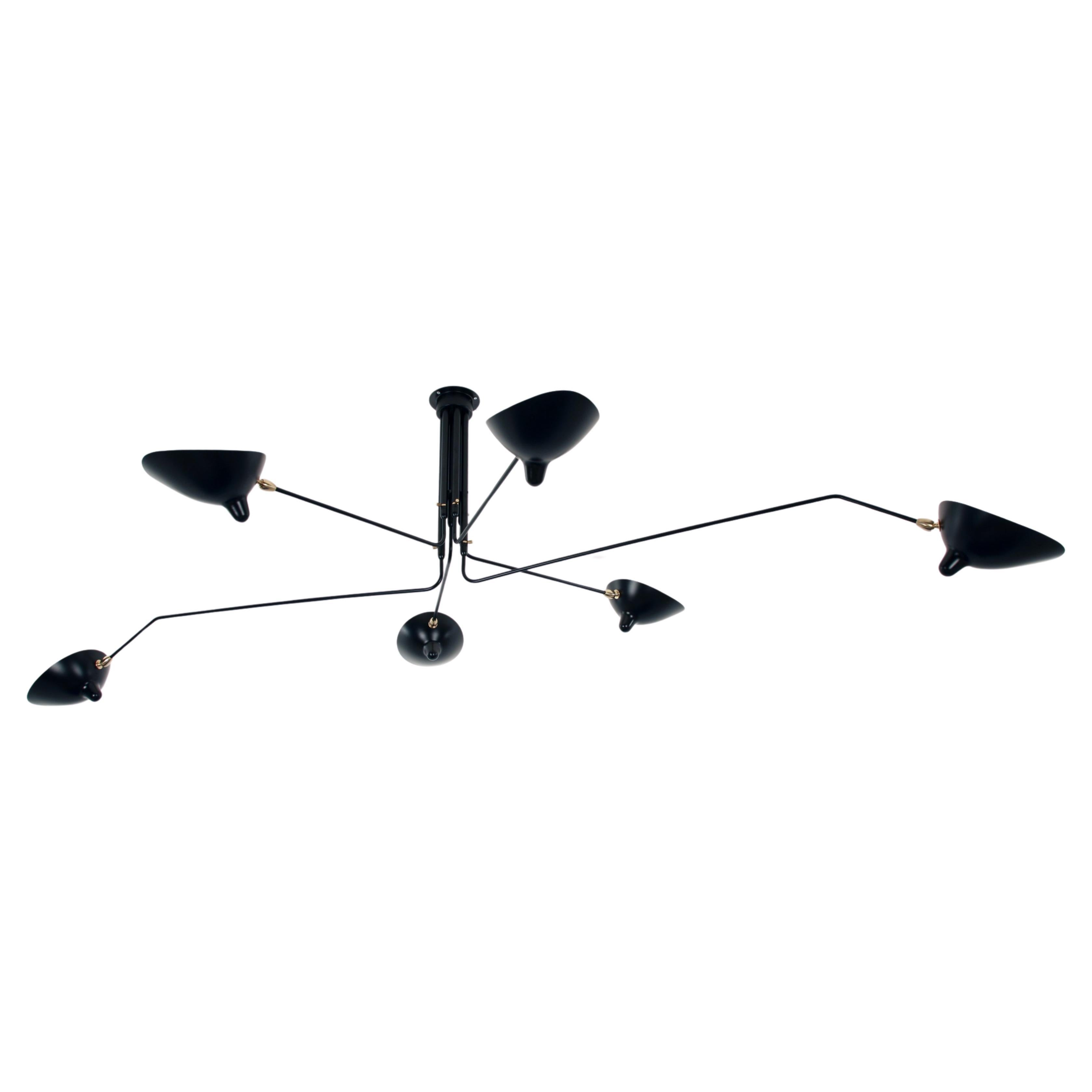 Serge Mouille - Ceiling Lamp 6 Rotating Arms - DROP, ARM LENGTH CUSTOMIZABLE! For Sale