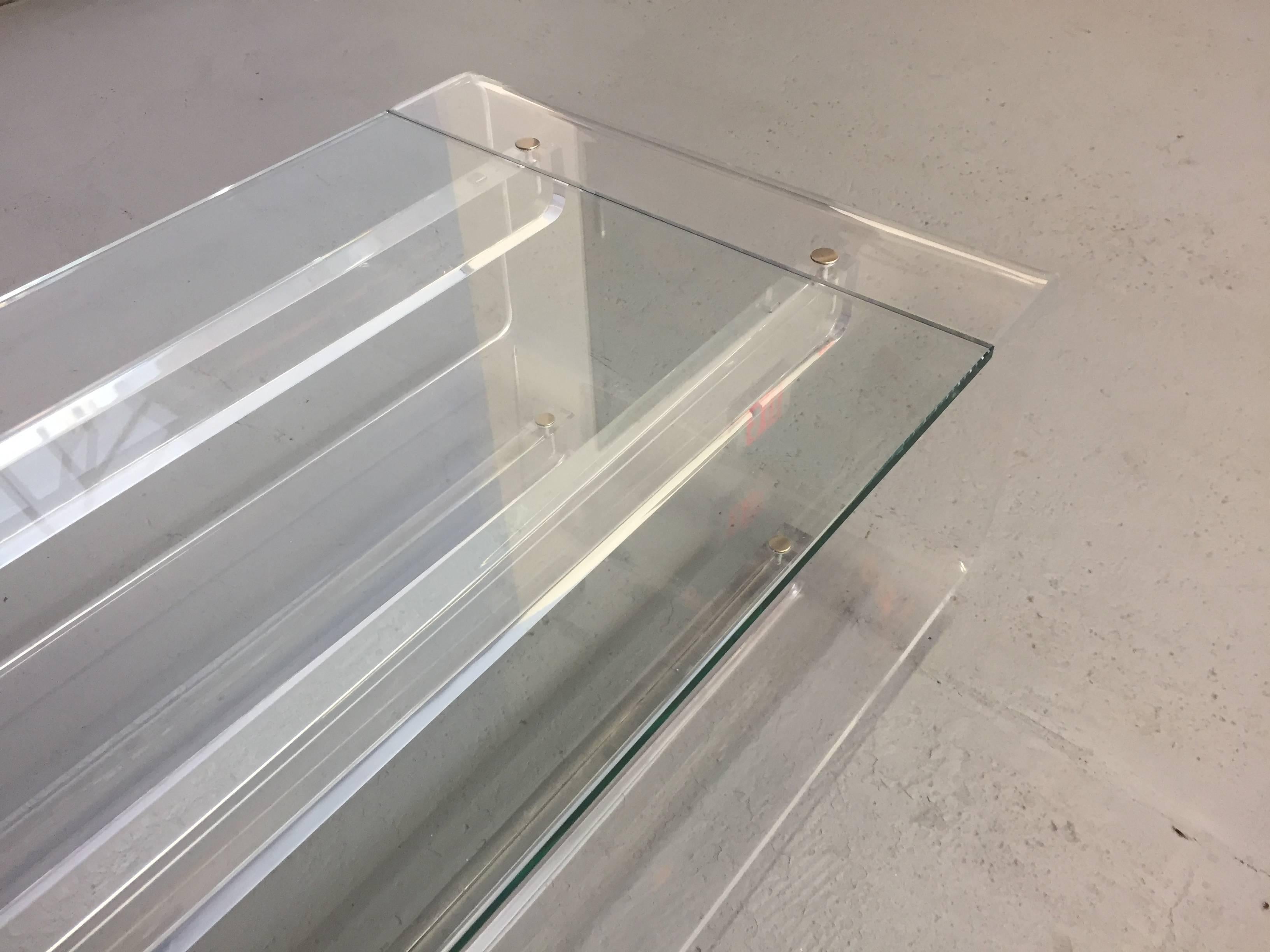 Modern Long Lucite and Glass Coffee Table