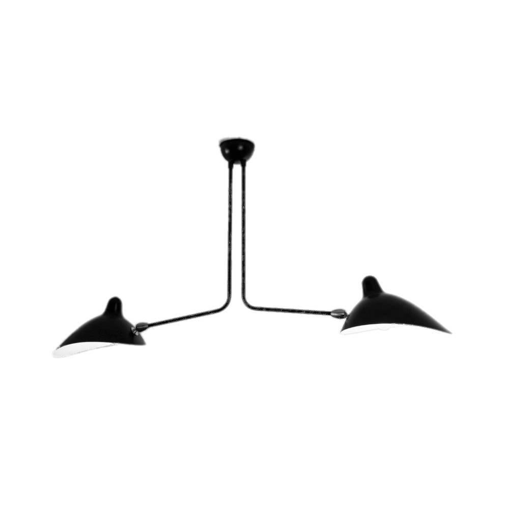 Simple and unique this ceiling lamp has two symmetrical curved arms which are fixed, with shades that can be rotated to any position. An elegant lamp with a small footprint that gives character to any room. 

COLOR OPTION
Available in Black or