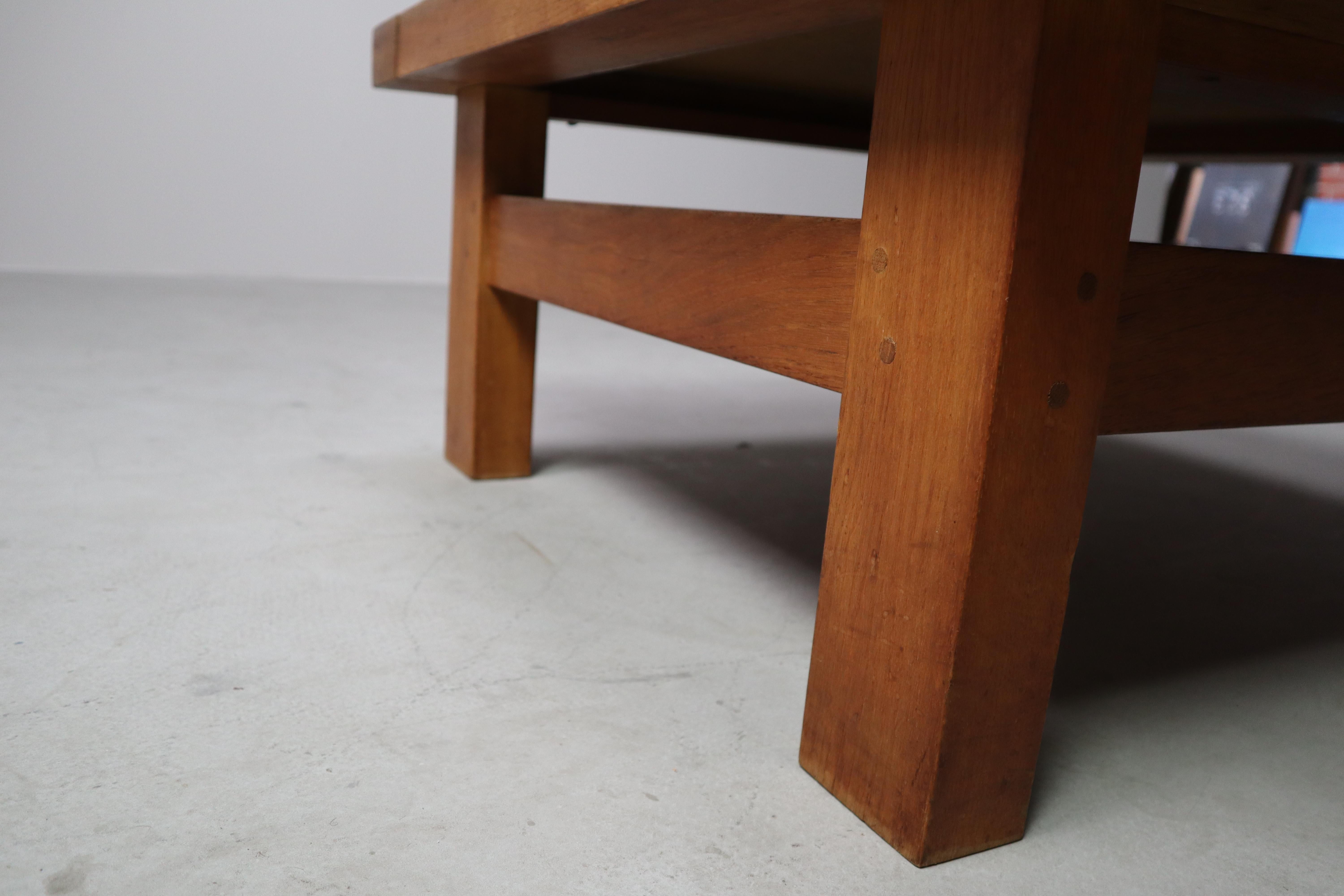 Ceramic Mid-Century botanical ceramic tile coffee table in Oak, 1960s For Sale