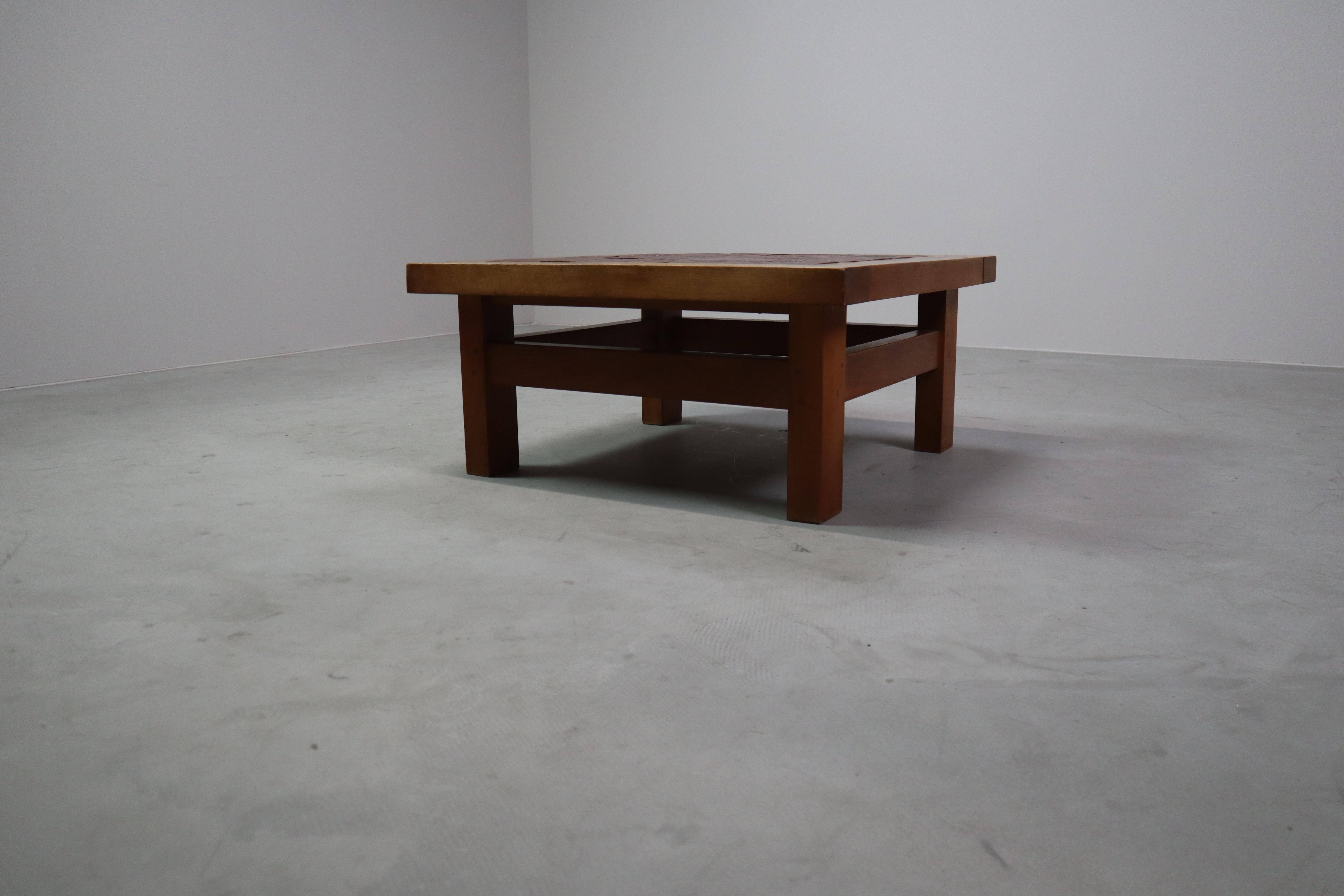 Mid-Century botanical ceramic tile coffee table in Oak, 1960s For Sale 9