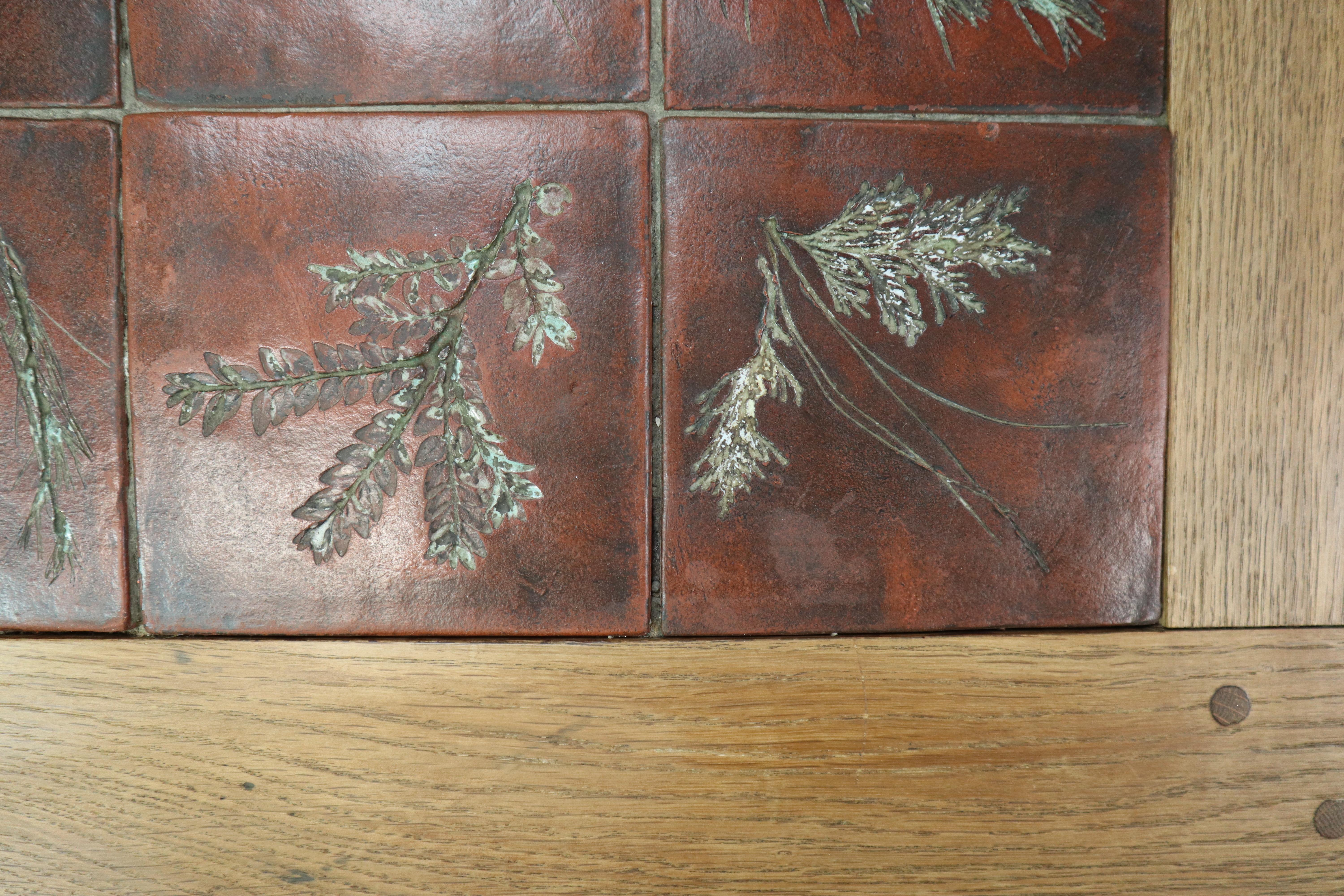 Mid-Century botanical ceramic tile coffee table in Oak, 1960s For Sale 11
