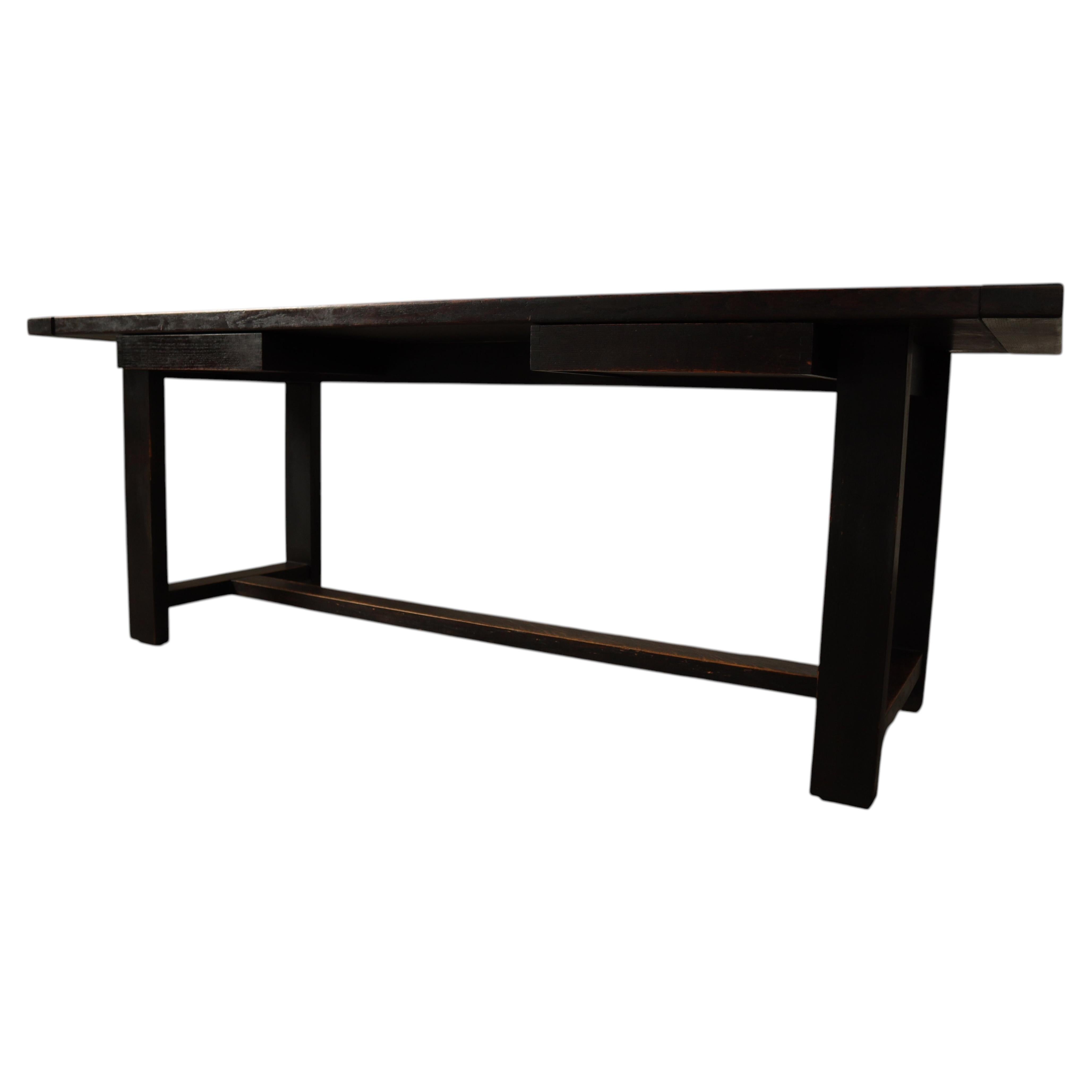 Mesa de comedor de roble teñido oscuro de Jean Batenburg para MI, Bélgica, alrededor de 1969 en venta