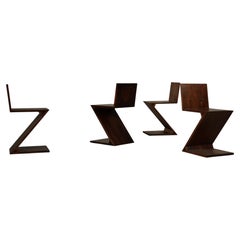 Set of Four Zig-Zag Chairs after Gerrit Rietveld