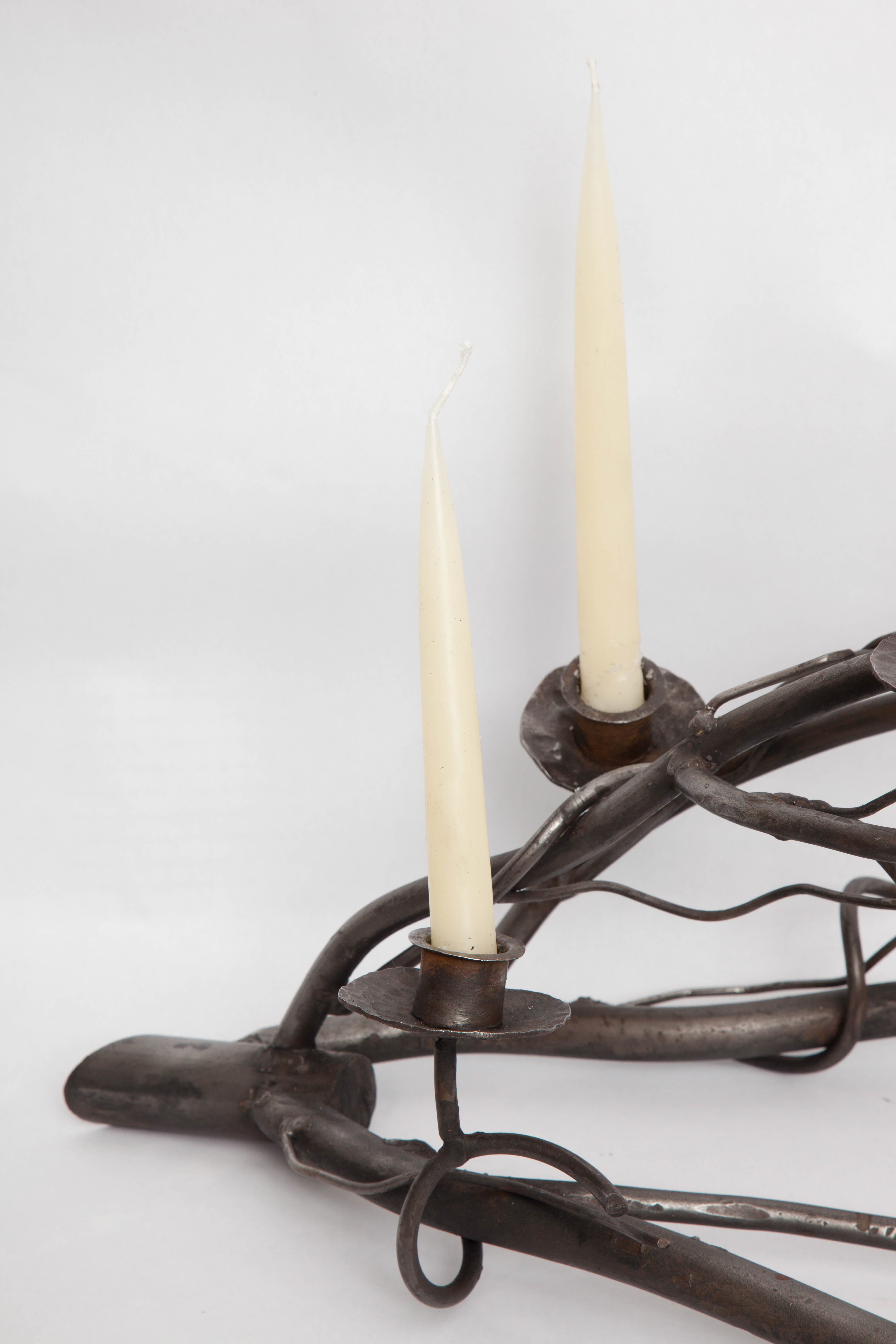 Pair of 1960s Hand-Wrought Iron Sculptural Candelabras In Excellent Condition In New York, NY