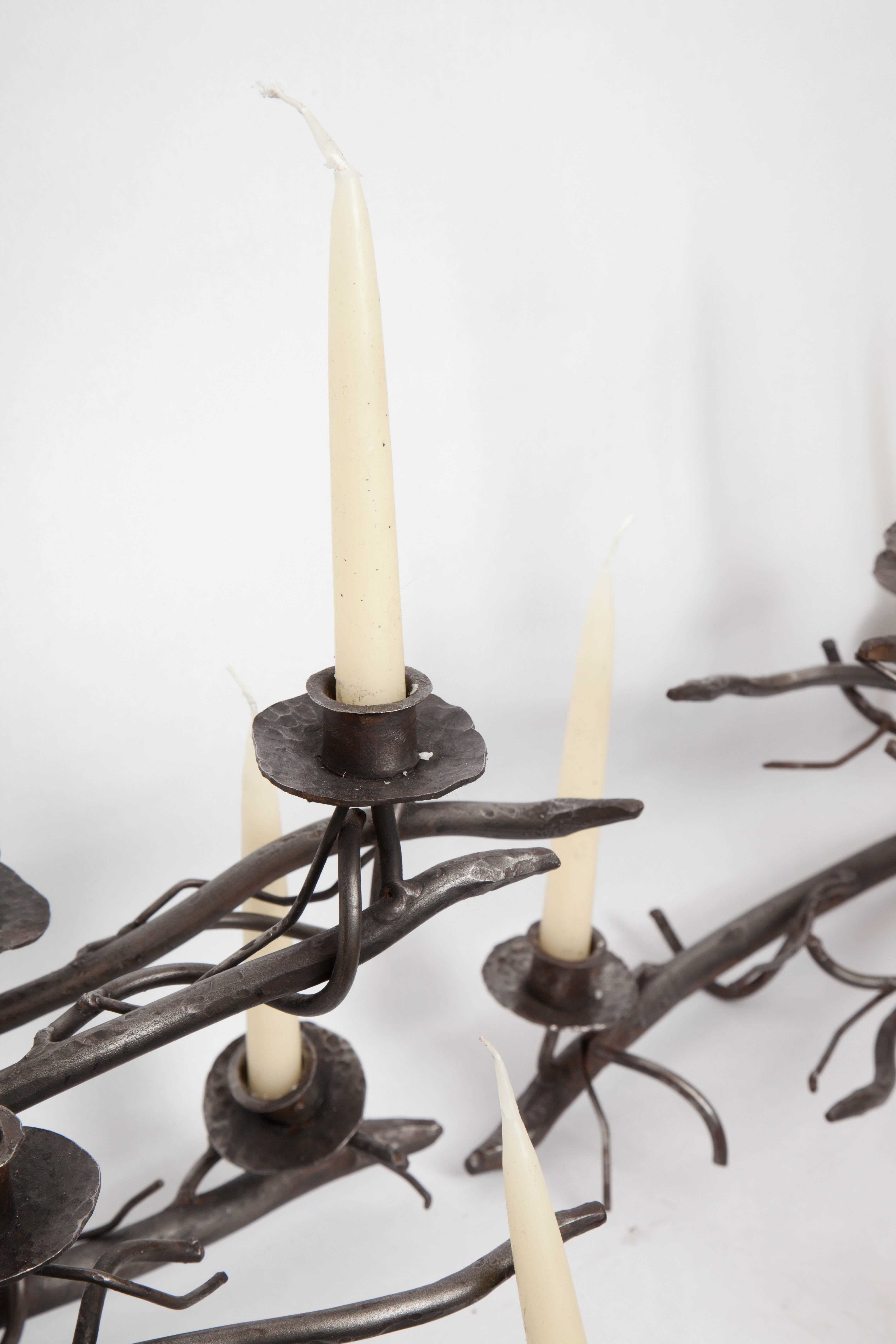 Pair of 1960s Hand-Wrought Iron Sculptural Candelabras 1