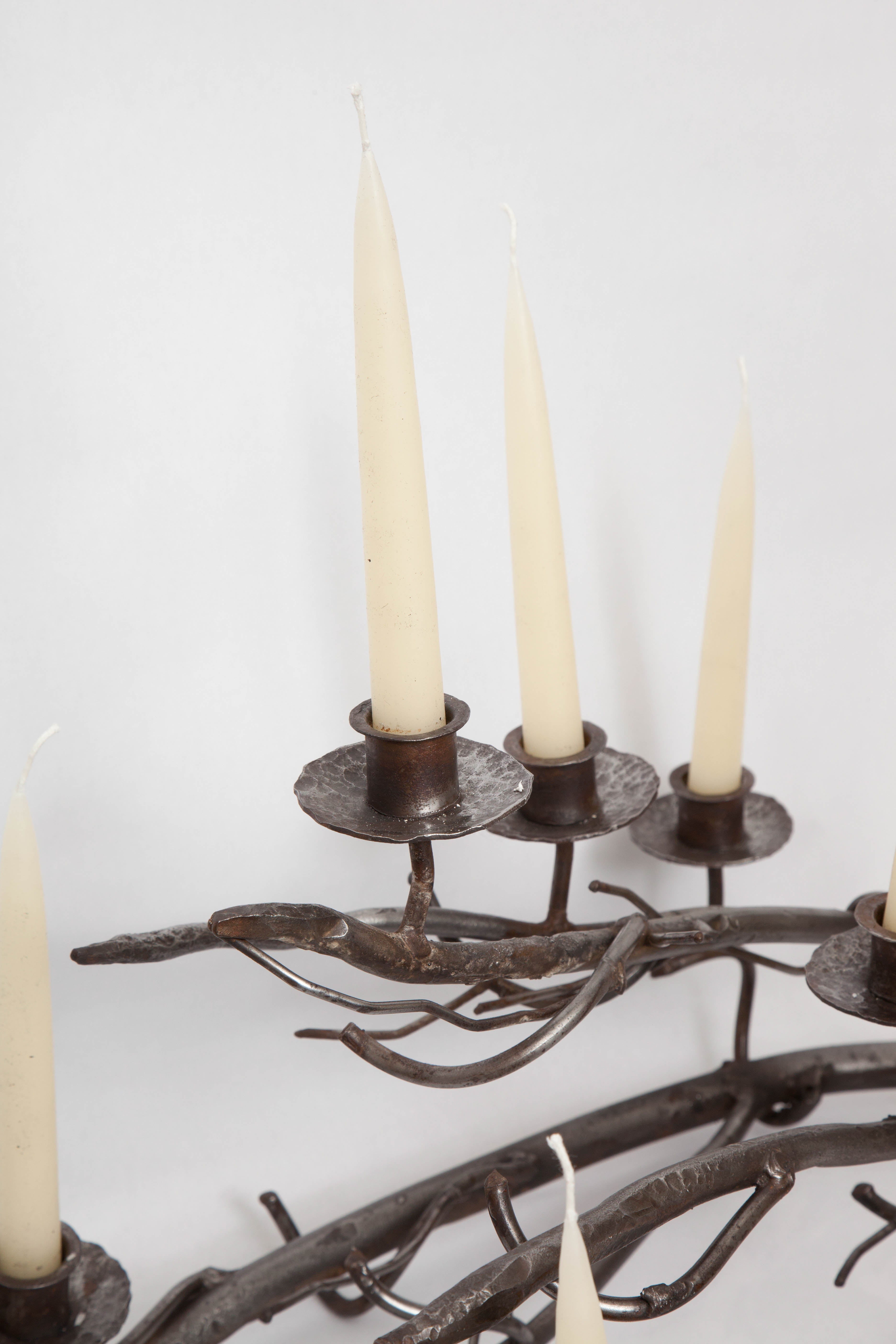 Pair of 1960s Hand-Wrought Iron Sculptural Candelabras 2