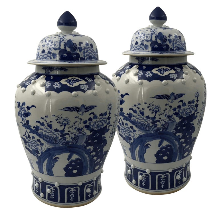 Pair of Chinese Blossom Temple Jars For Sale at 1stdibs