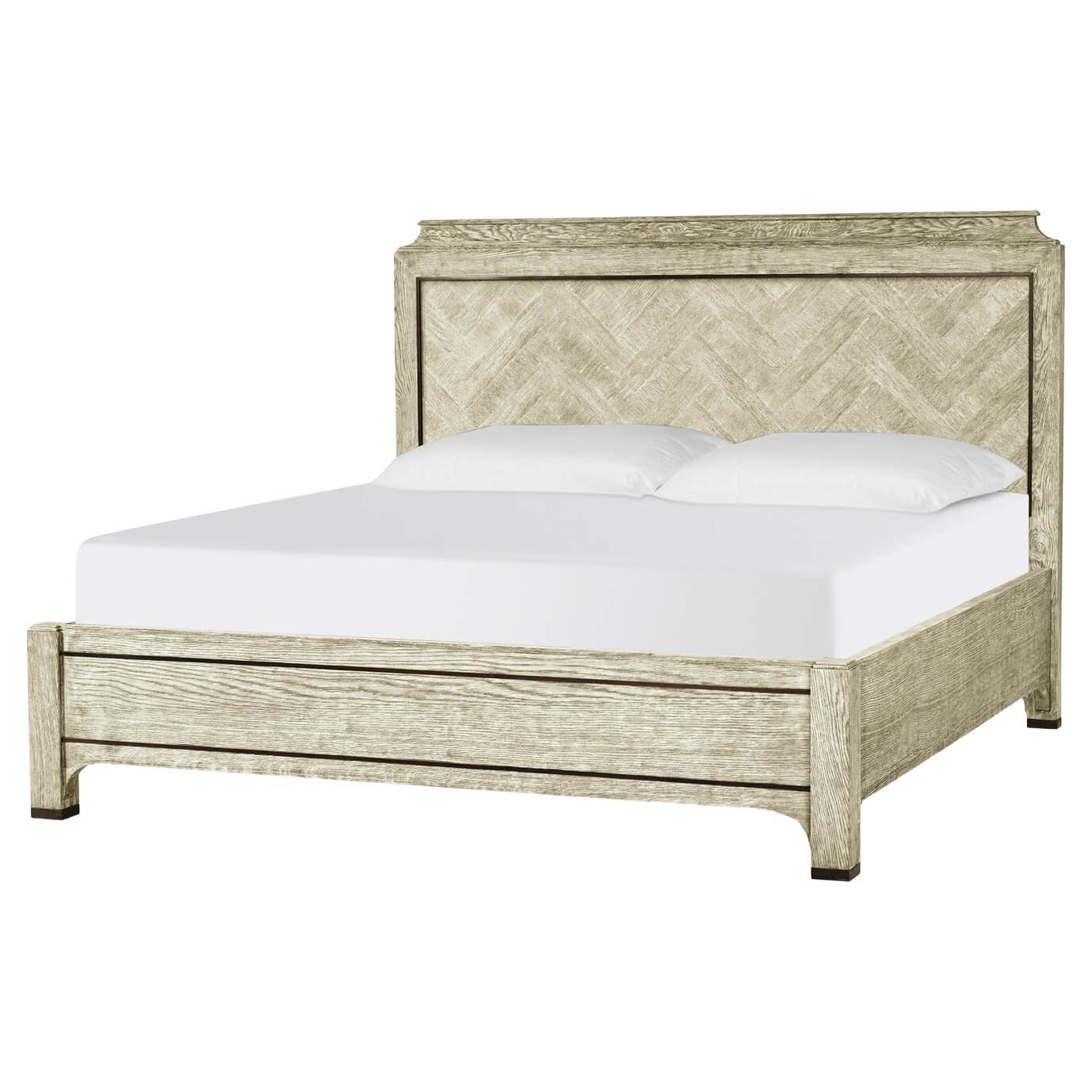 Modern Greyed Oak King Size Bed