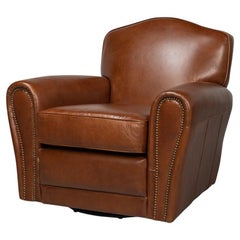 French Art Deco Style Leather Club Chair
