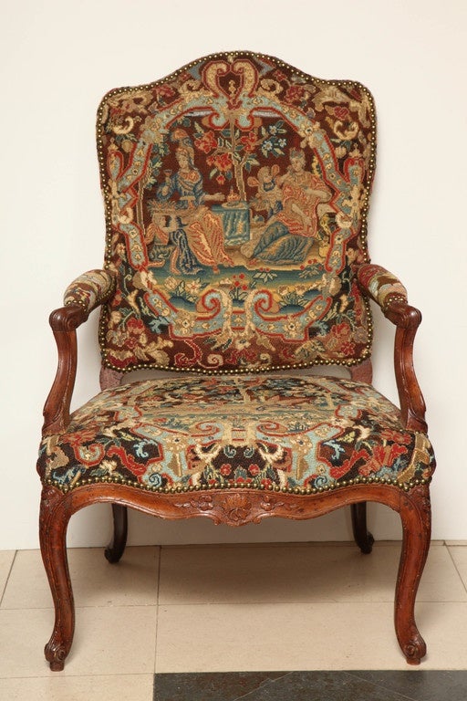 Pair of Louis XV Needlepoint Fauteuils
