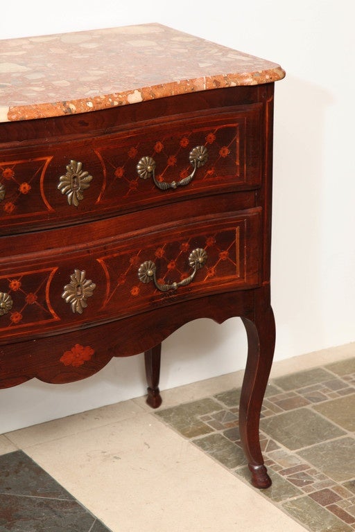 European Continental Marble-Topped Walnut Commode